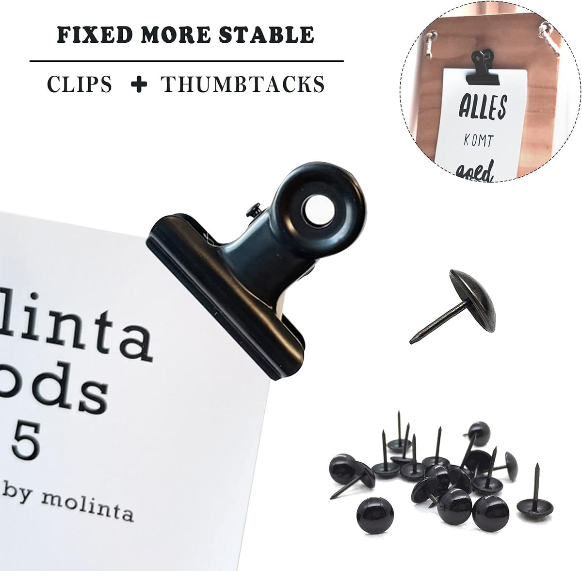 Bulldog Clips with Hole for Push-pin, Paper File Clips with Strong Spring, Small Metal Binder