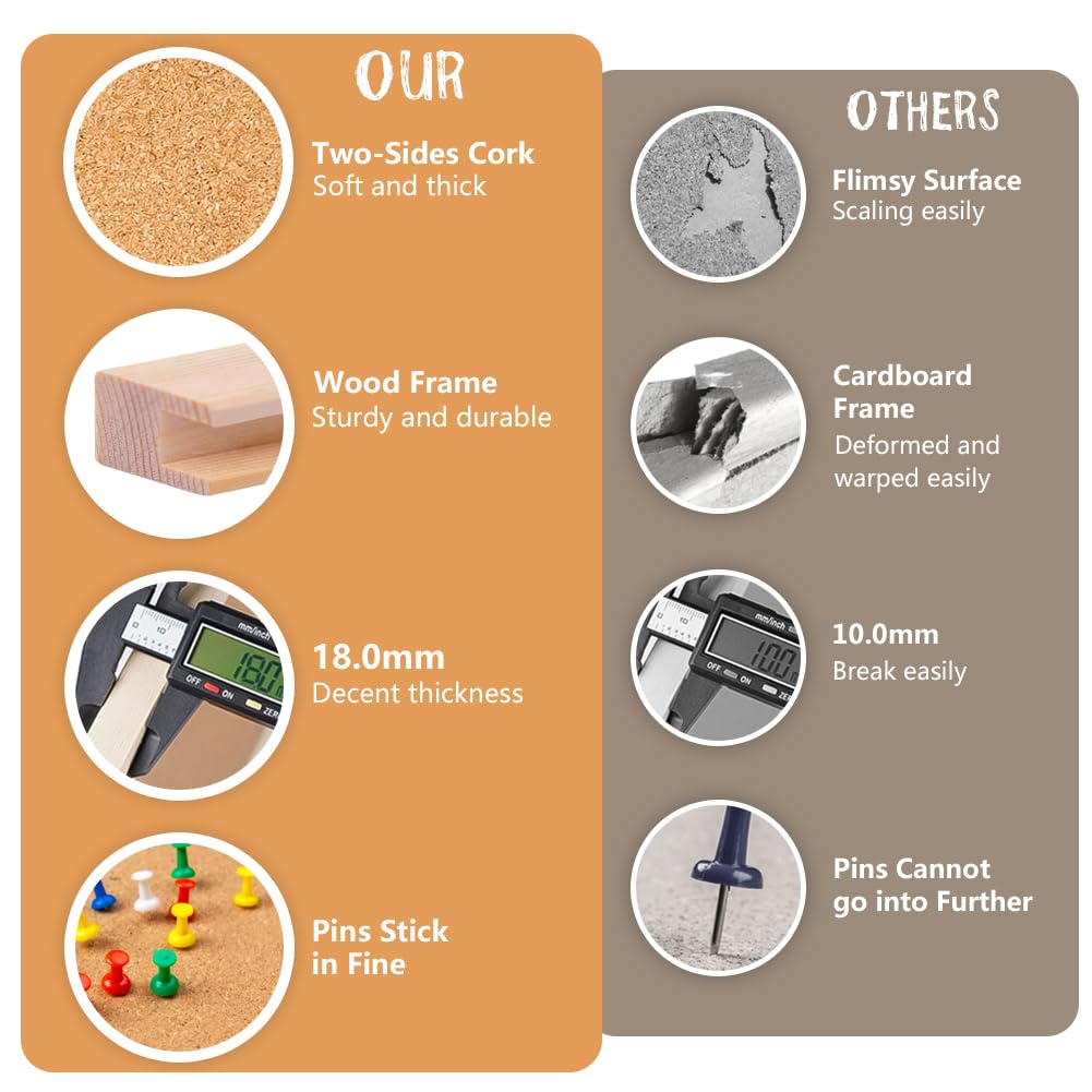 16” x 24” Cork Boards for Walls with Wooden Frame 1pack, Double Sided Office Board for Wall