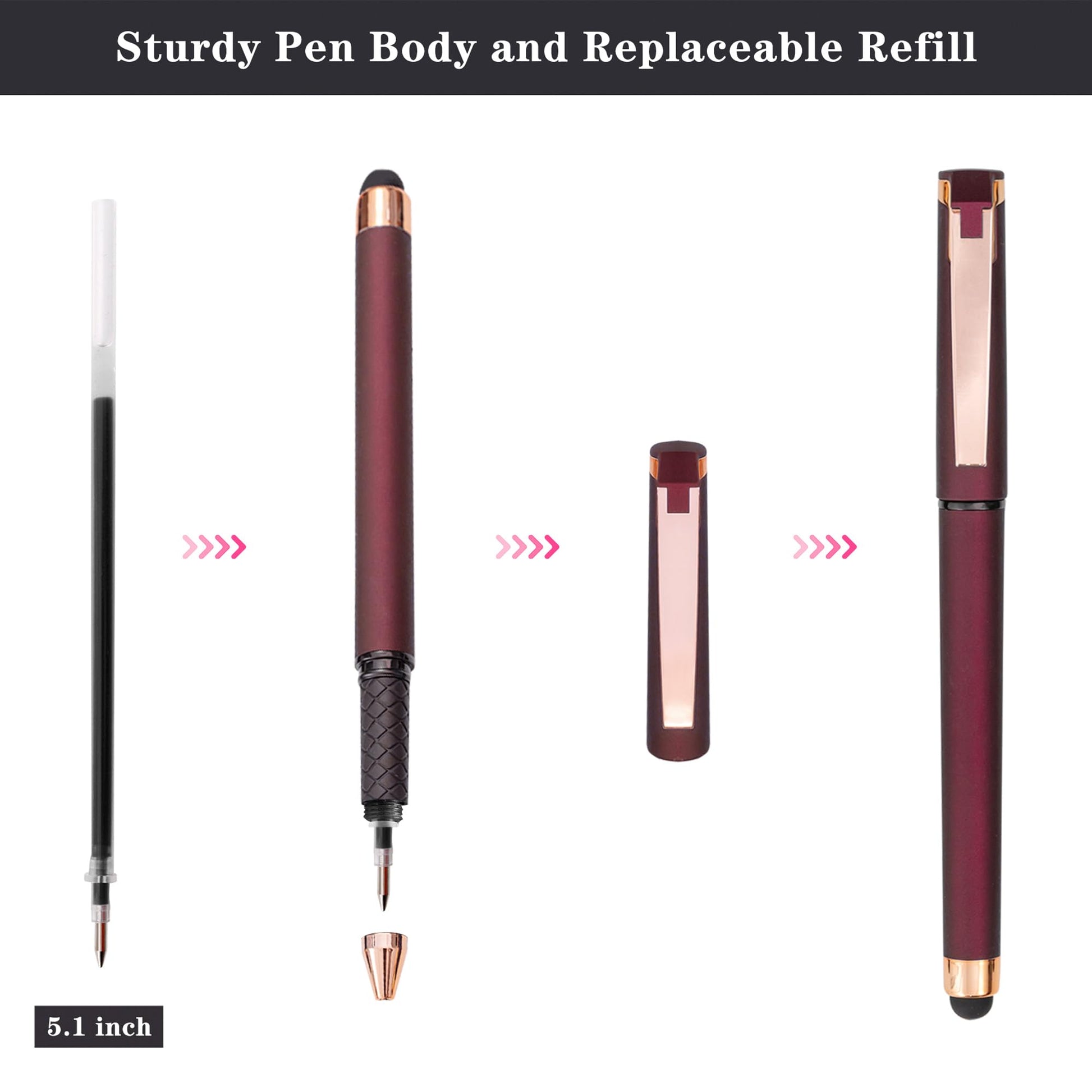 Linbsunne Black Gel Pens 0.7mm Medium Point Pen 2-in-1 Stylus