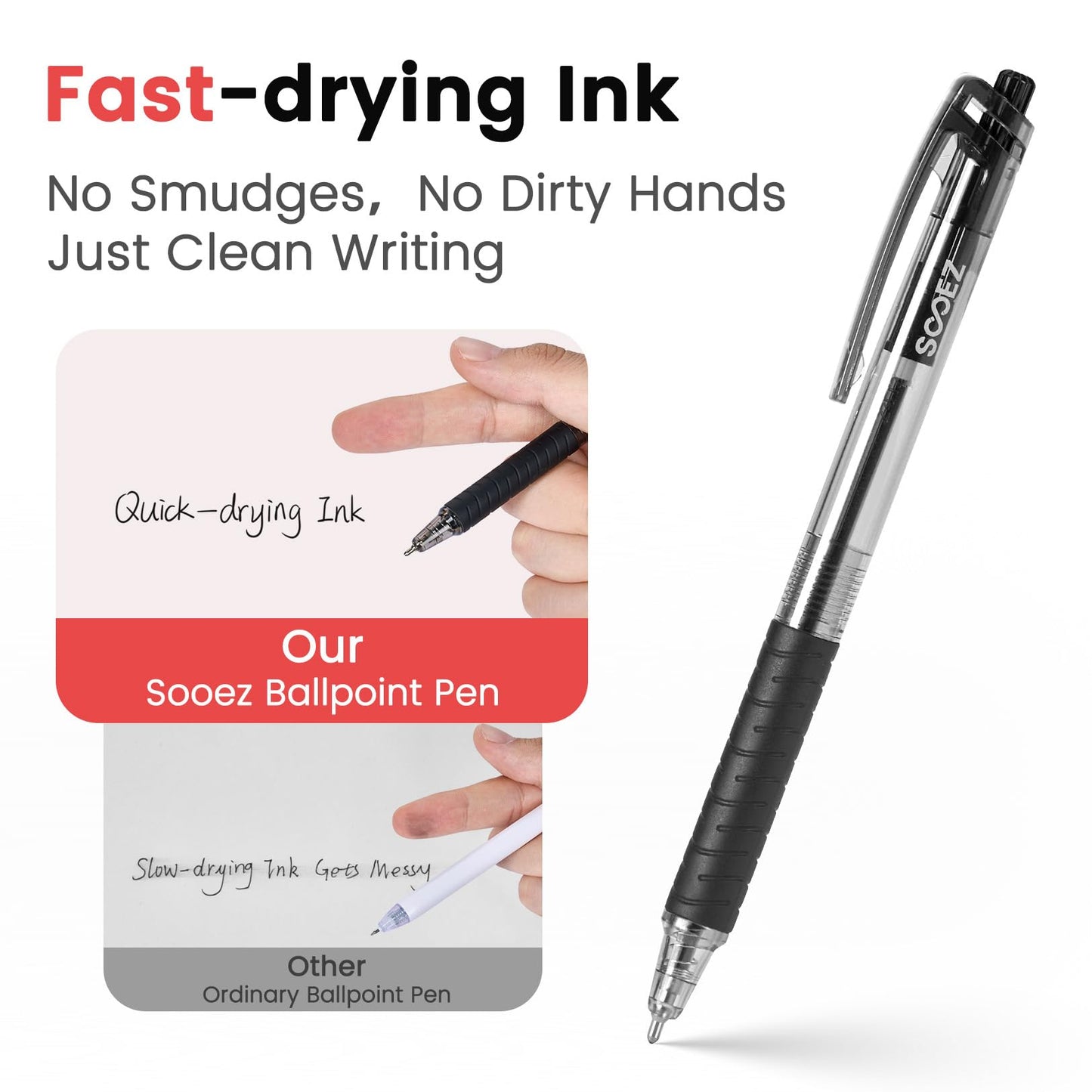 Sooez 100 Pack Bulk Pens Ballpoint, Smooth Writing Pens with Soft Grip