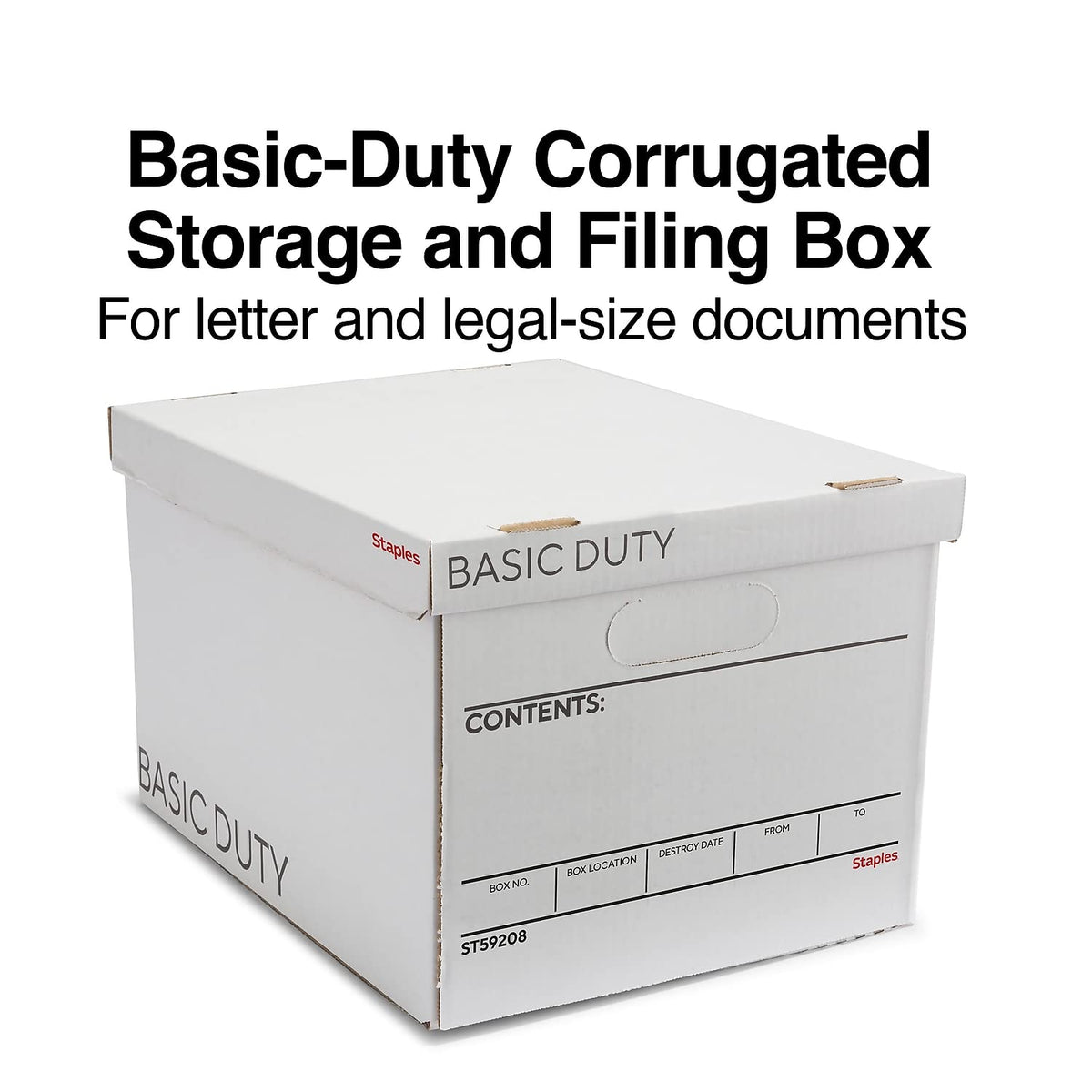 Staples Corrugated File Box, Lift-Off Lid, Letter/Legal, White/Black, 10/Pk