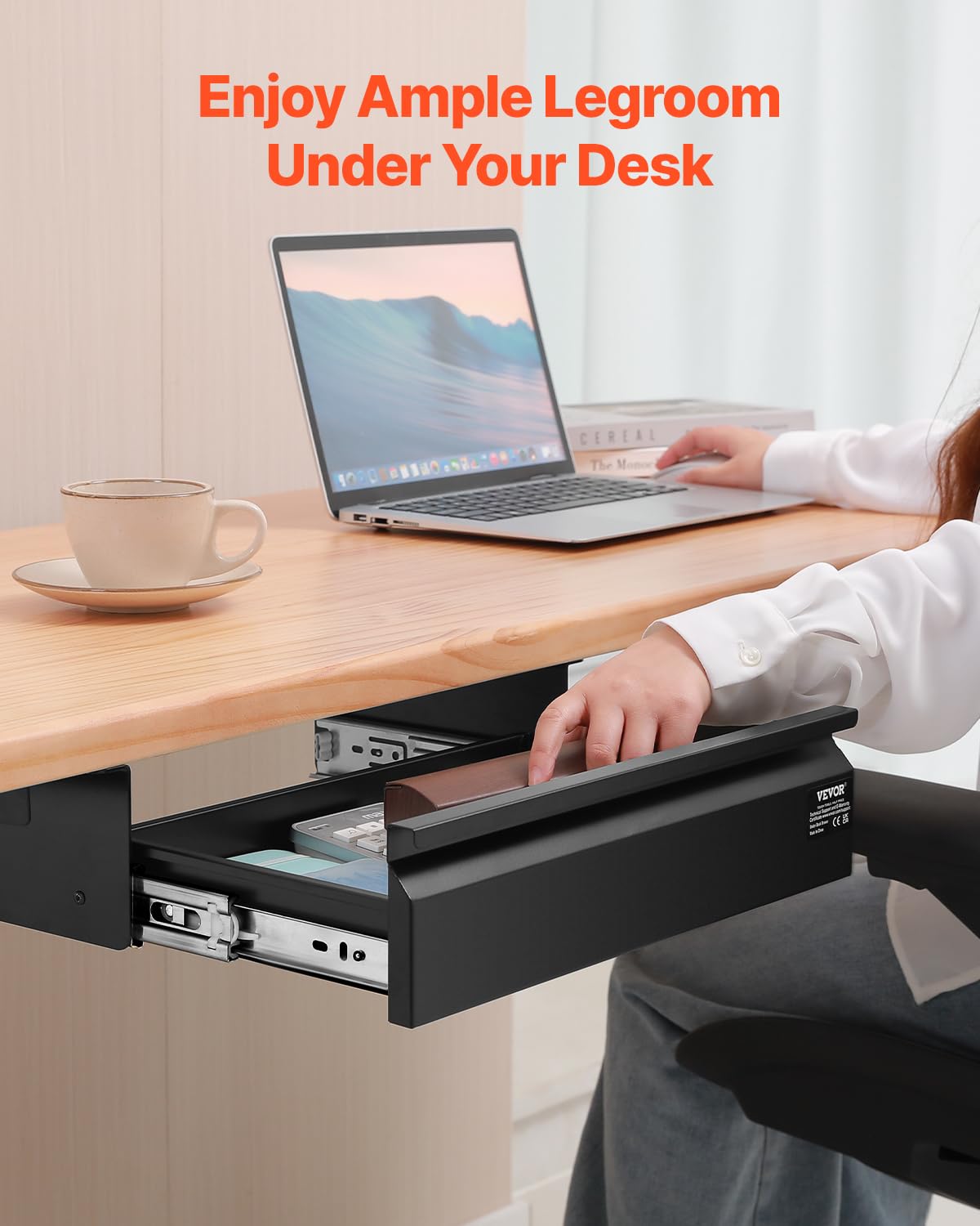 VEVOR Under Desk Drawer Slide Out, 16 inch Attachable Desk Drawer for Sit Stand Workstation, Hidden
