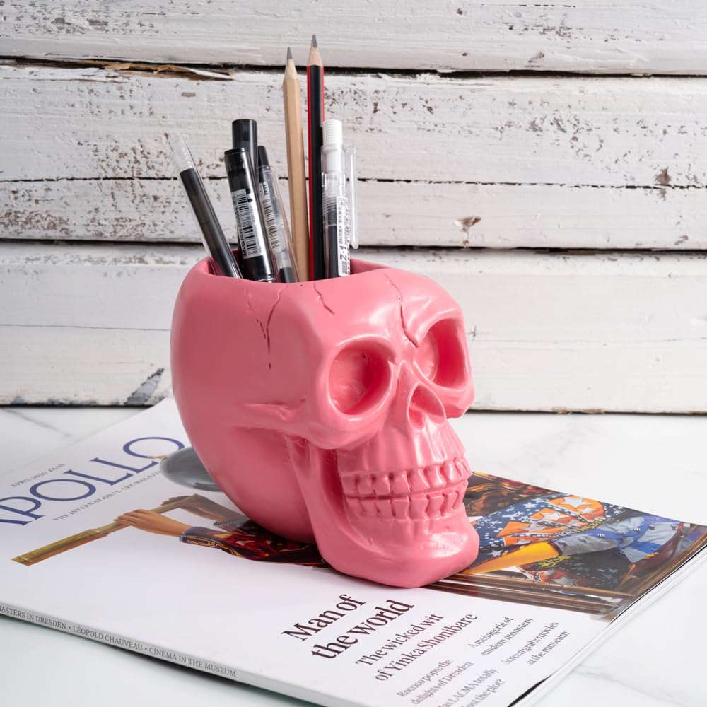 Arola Pink Skull Pen & Pencil Holder Skeleton Key Holder Makeup Brush Holder flower pot Home Office