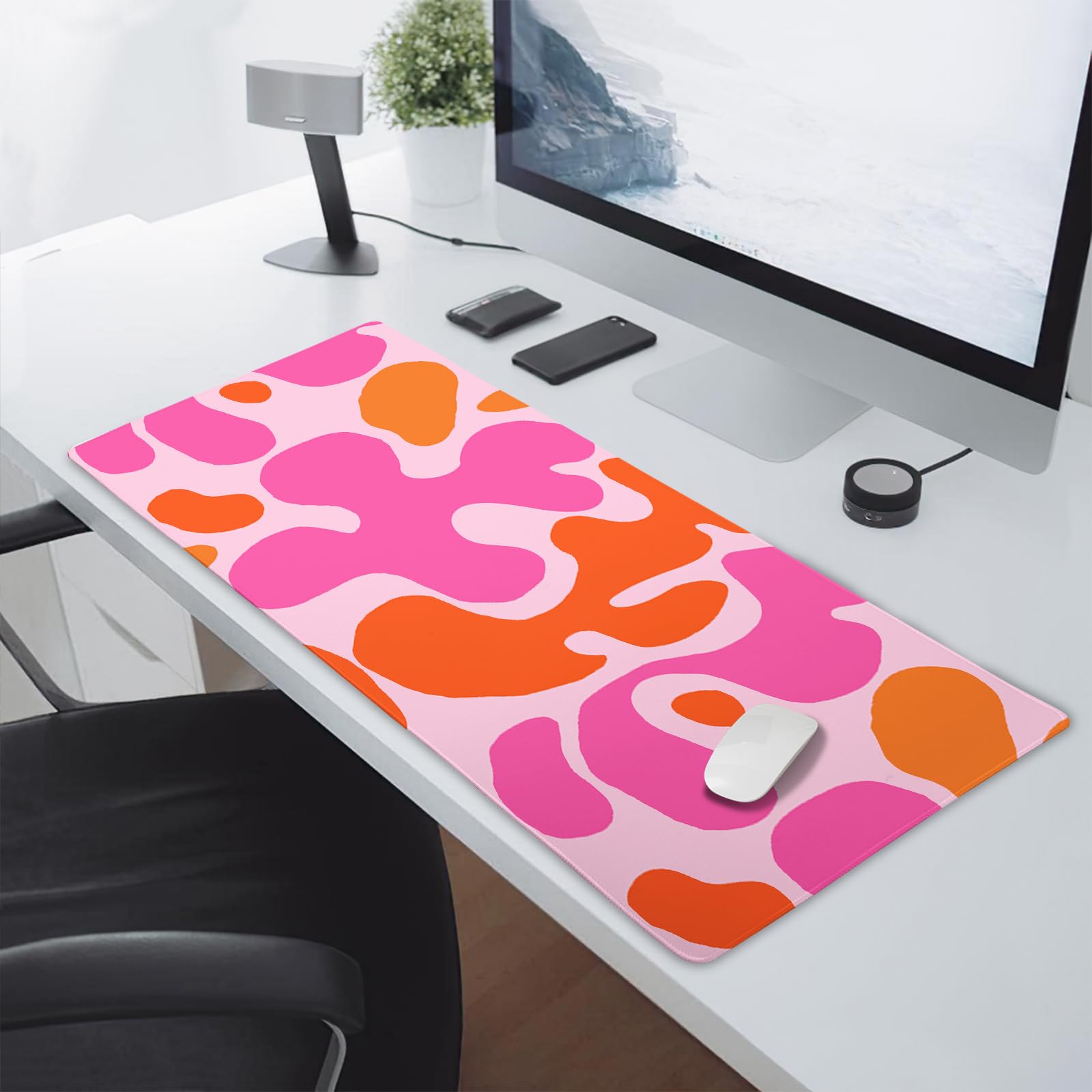 Pink Orange Cute Gaming Mouse Pad Extended 3XL Kawani Preppy Abstract Modern Geographic Large Desk