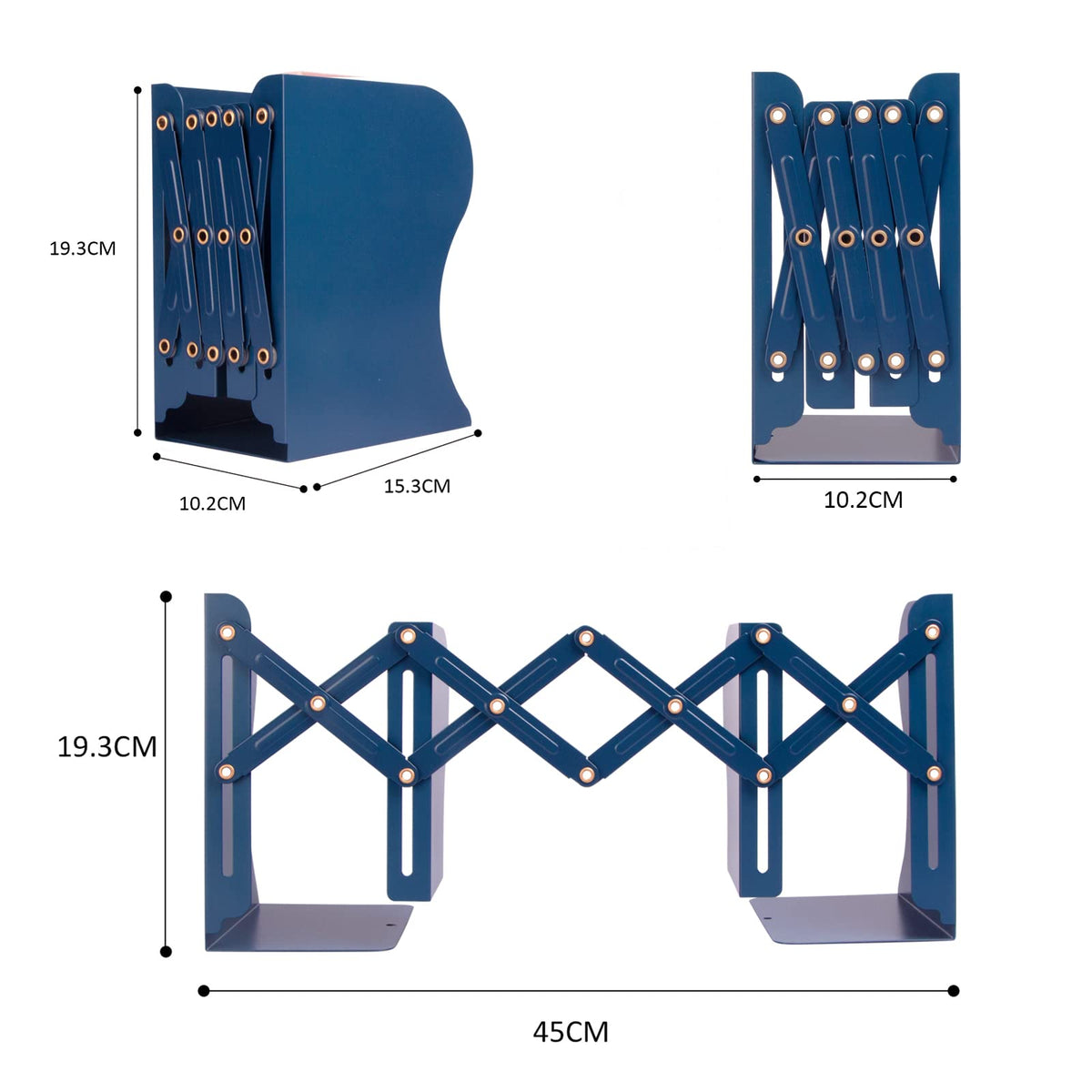 Aobopar Adjustable Metal Book Ends for Shelves Dark Blue