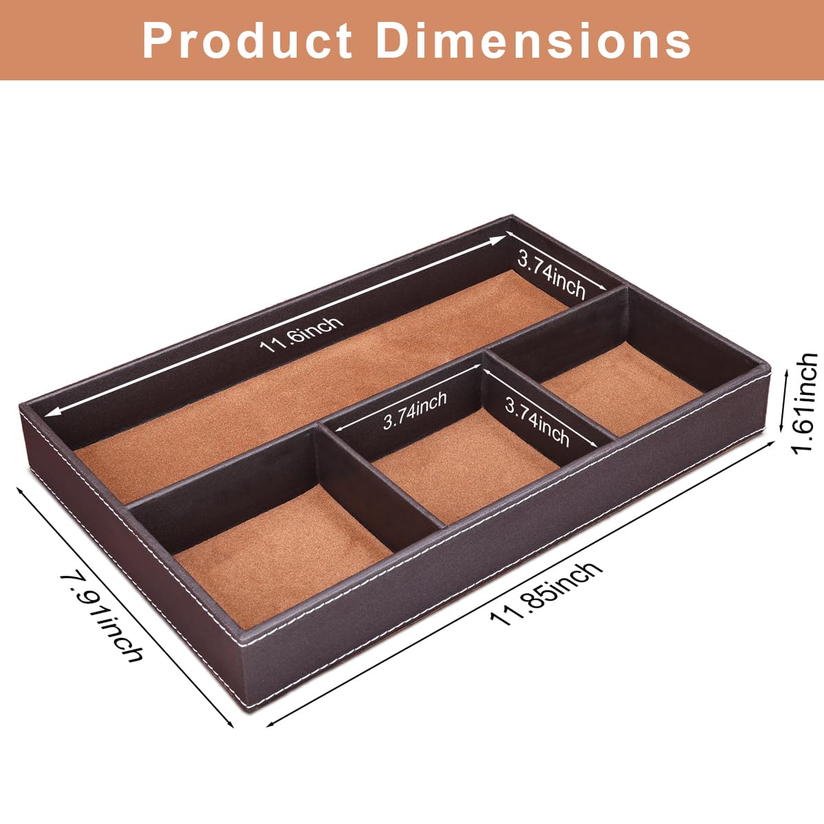 KINGFOM Pu Leather Desk Organizer Tray, 4 Compartment Office Storage Supplies Stationery Drawer