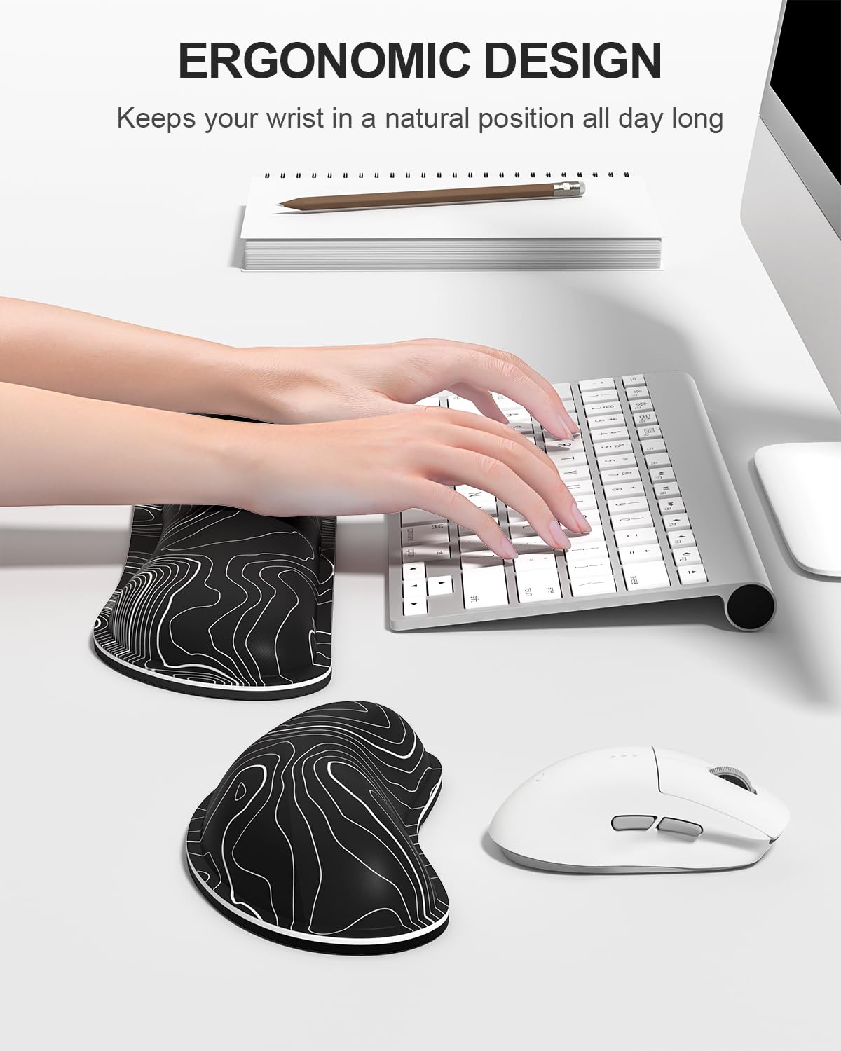 Auhoahsil Large Mouse Pad with Wrist Rests for Keyboard & Mouse, Thick Soft Ergonomic Memory Foam