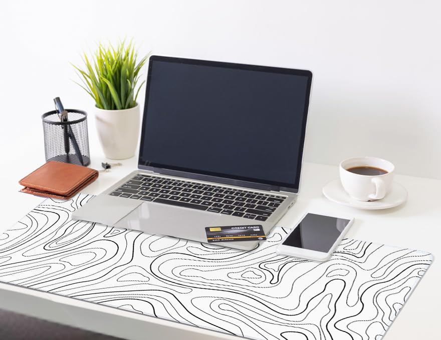 White Topographic Mouse Pad XXXL - Giant Full Desk Gaming Mat, Huge Keyboard Pad for Ultimate