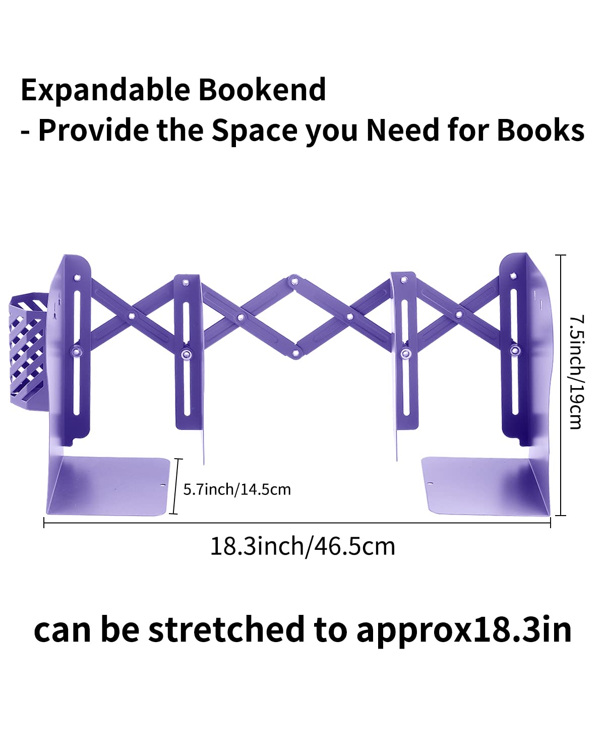MSDADA Adjustable Bookends, Metal Book Ends for Heavy Books, Expandable Book Organizer with Pen