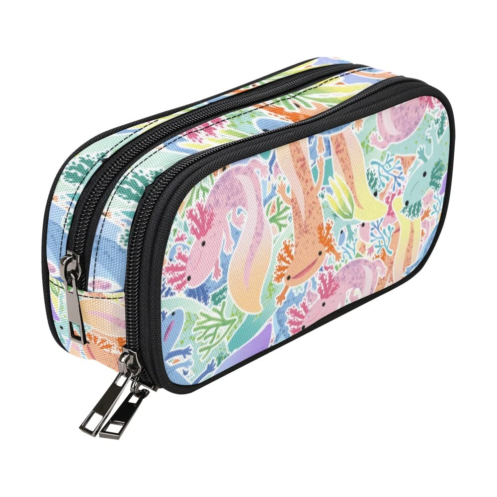 Adorable Axolotls Mexican Pencil Case for Kids Teen Girls Boys 10 In Pouch