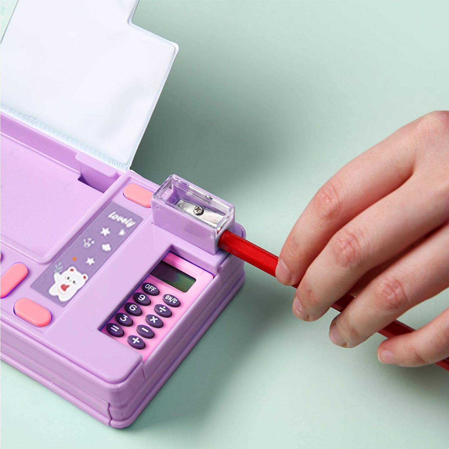 Pop Up Multifunction Pencil Case, Cute Cartoon Pen Box Organizer Stationery with Calculators