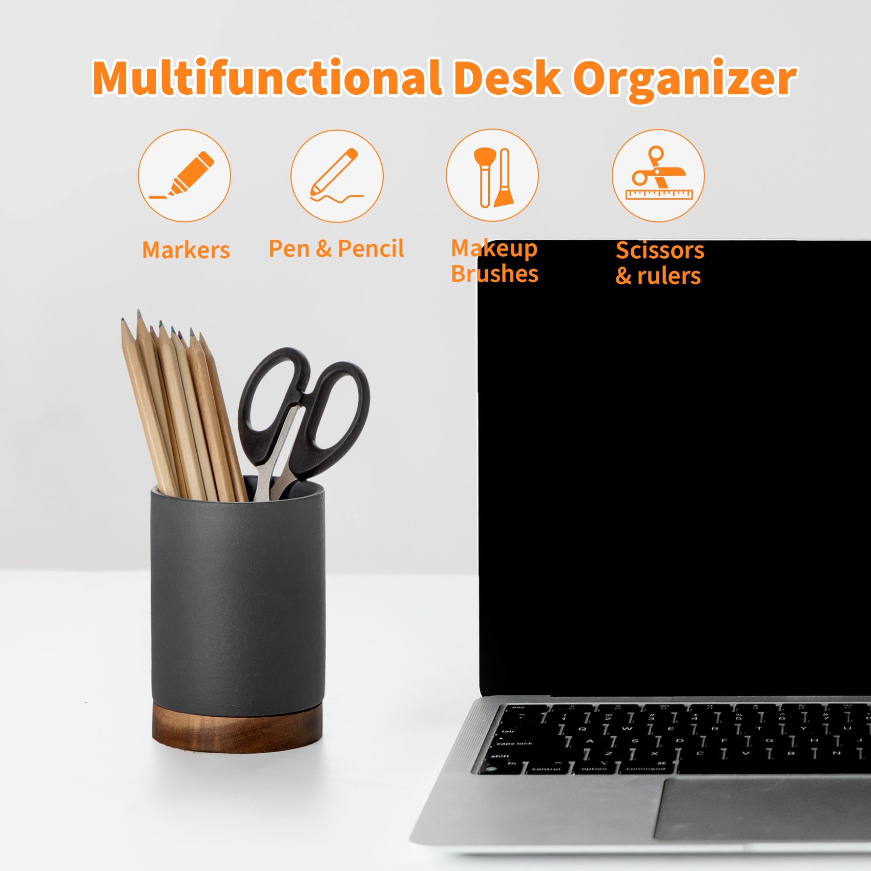 Officepal Ceramic Pen Holder for Desk, Pencil Cup, (Dark Grey, Set / 2)