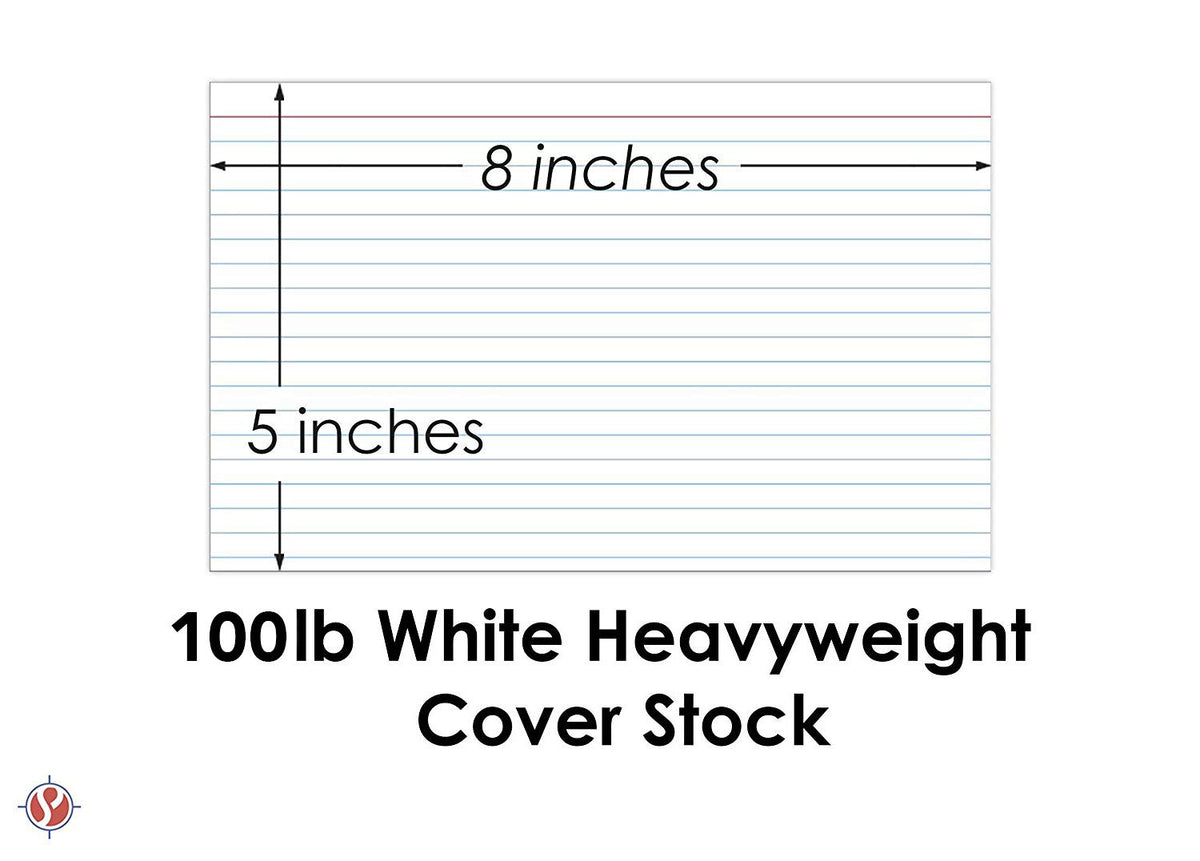 Ruled Index Cards, On 100lb Heavyweight Thick White Cover Stock. "100 per pack" (5 x 8)