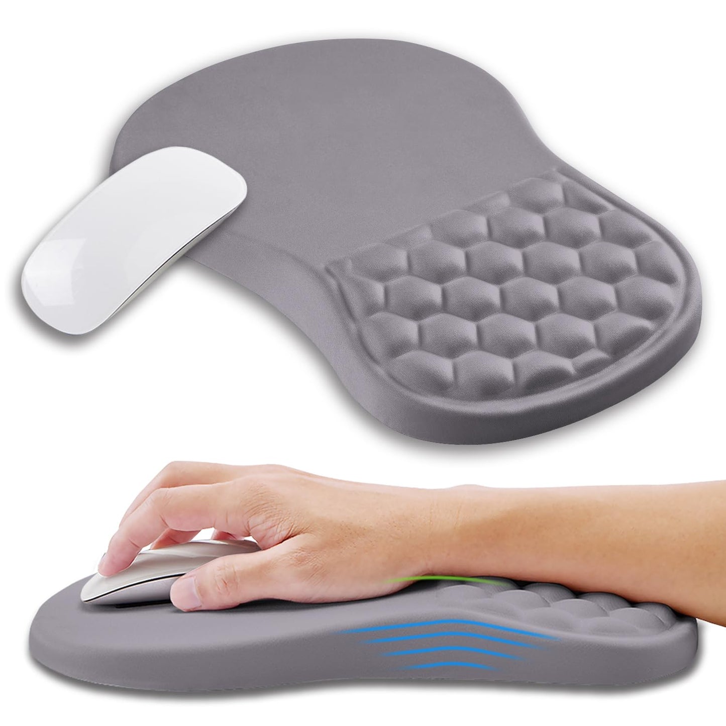 Kuosgm Ergonomic Mouse Pad Wrist Support with Memory Foam Massage Bulge, Carpal Tunnel Pain Relief