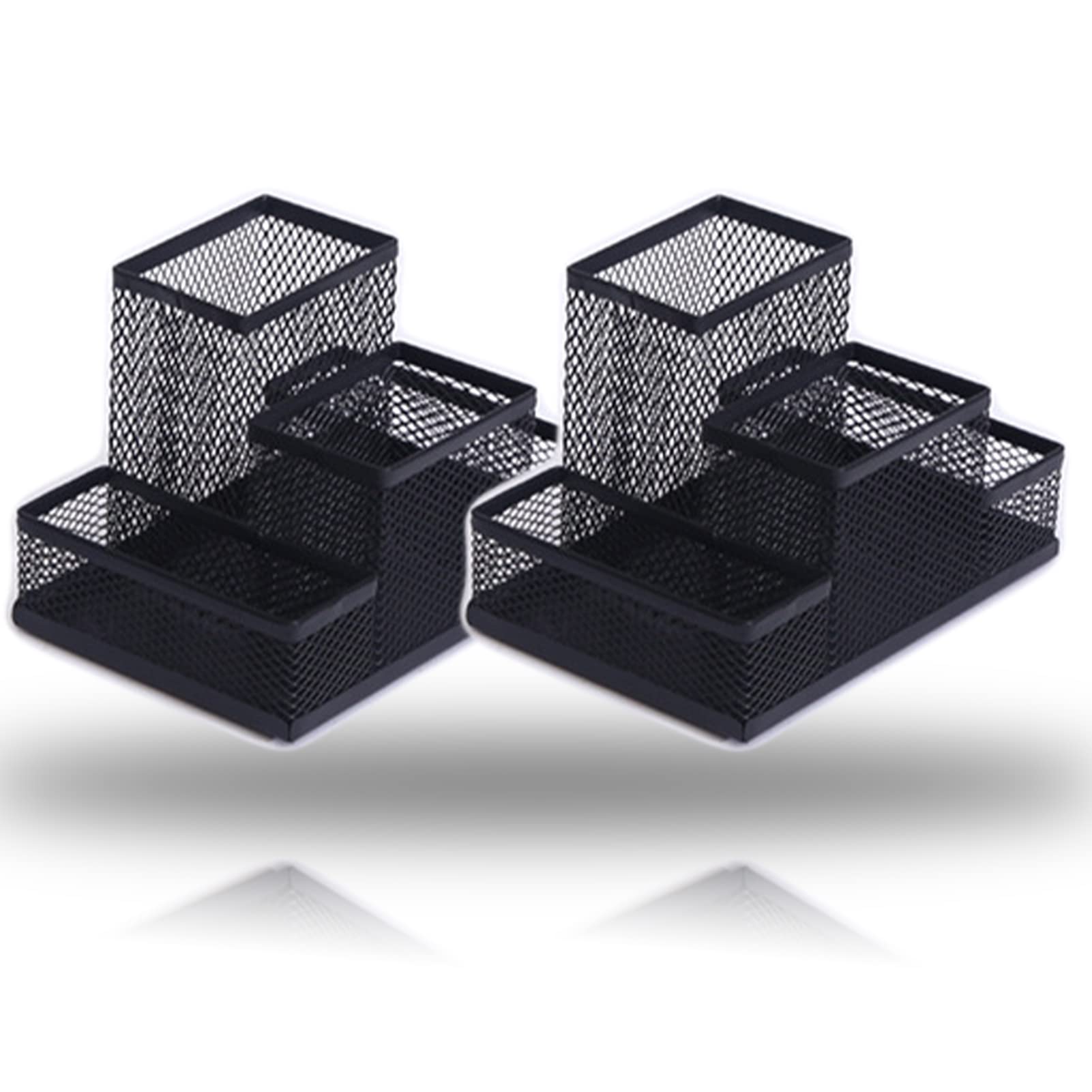 koofull 2 Packs Desk Organizer Desktop Mesh Pen Pencil Holder Caddy with 4 Compartments, Office