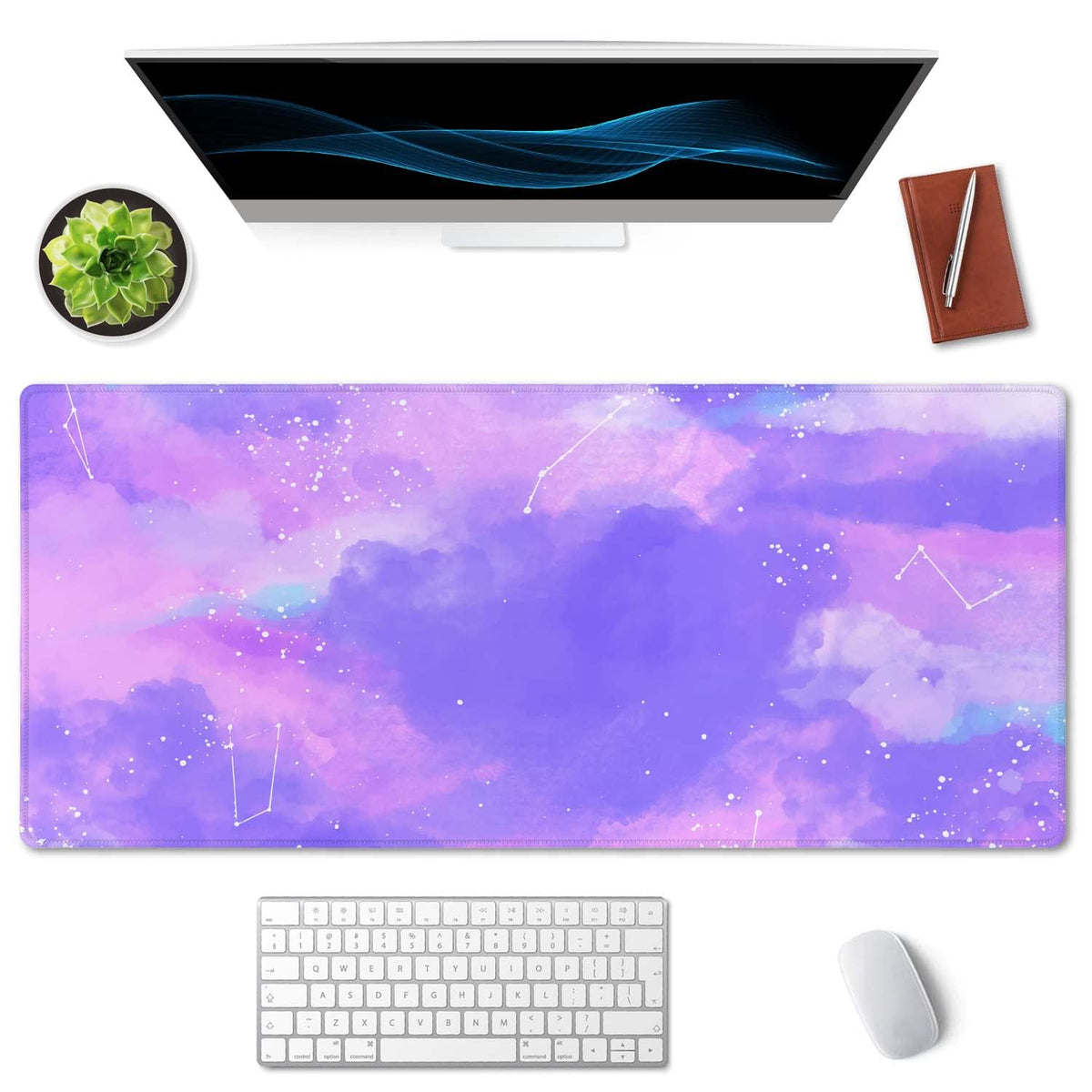 SSOIU Pink Pastel Desk Mat, Gorgeous Starry Sky Desk Pad, Cute Large Gaming Mousepad, Gamer Girl
