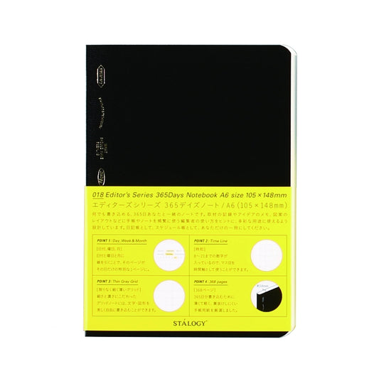 Nitoms S4103 STALOGY Notebook, A6, Squared, 365 Days Notebook, Black