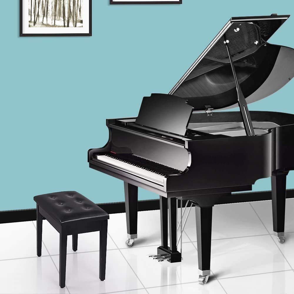 MICHYUGM Piano Bench with Padded Cushion and Music Book Storage Compartment, Duet Wooden Seat, 13.7