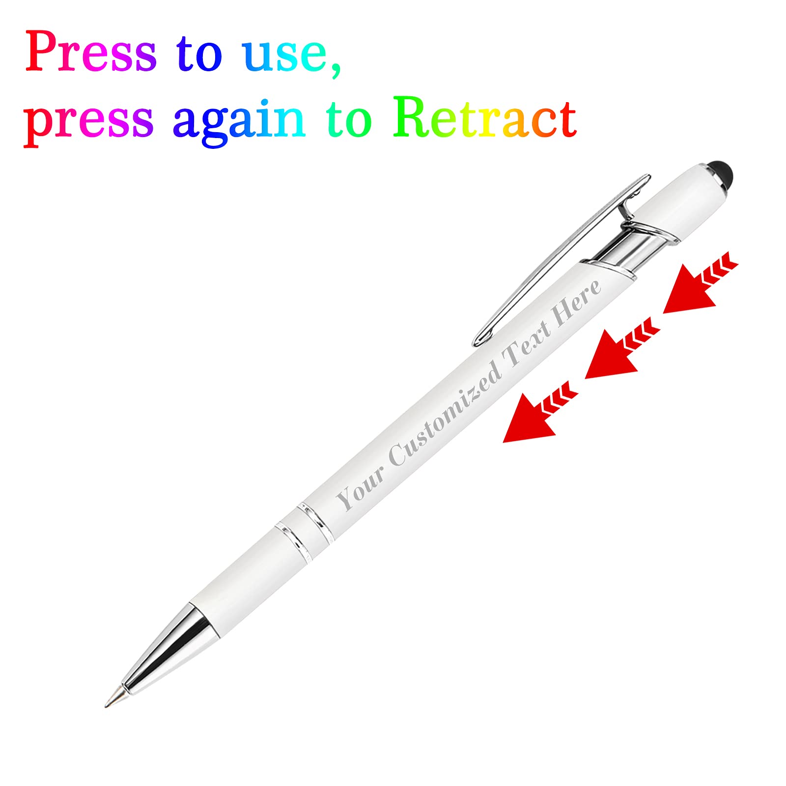 SeeWeLove 10 Pcs Personalized Pens in Bulk with Stylus Tip - Custom Rose Gold Pens with Name 0.5 mm