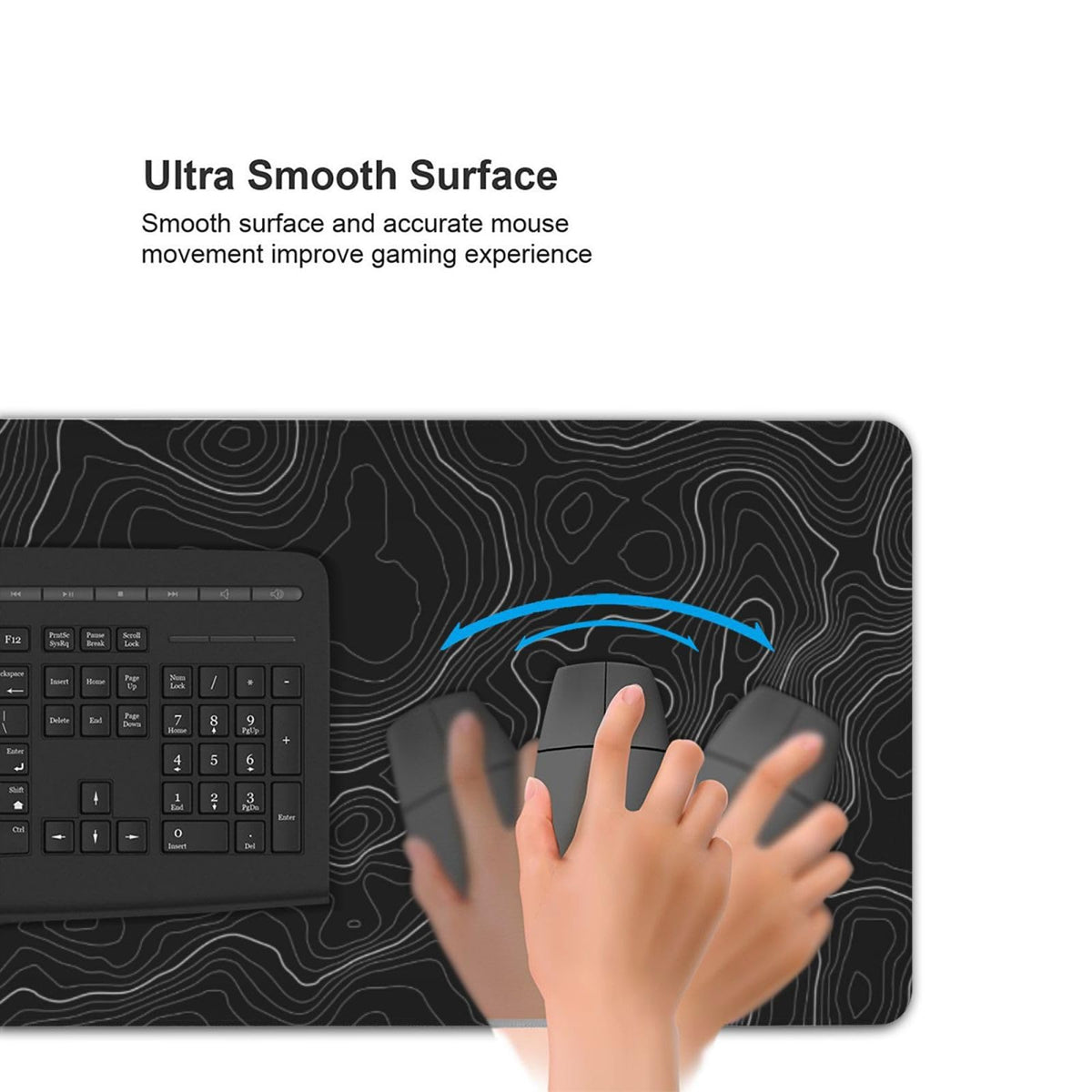 48x24 Inch Topographic Gaming Mouse Pad XXXXL,Extended Full Desk Mat Black
