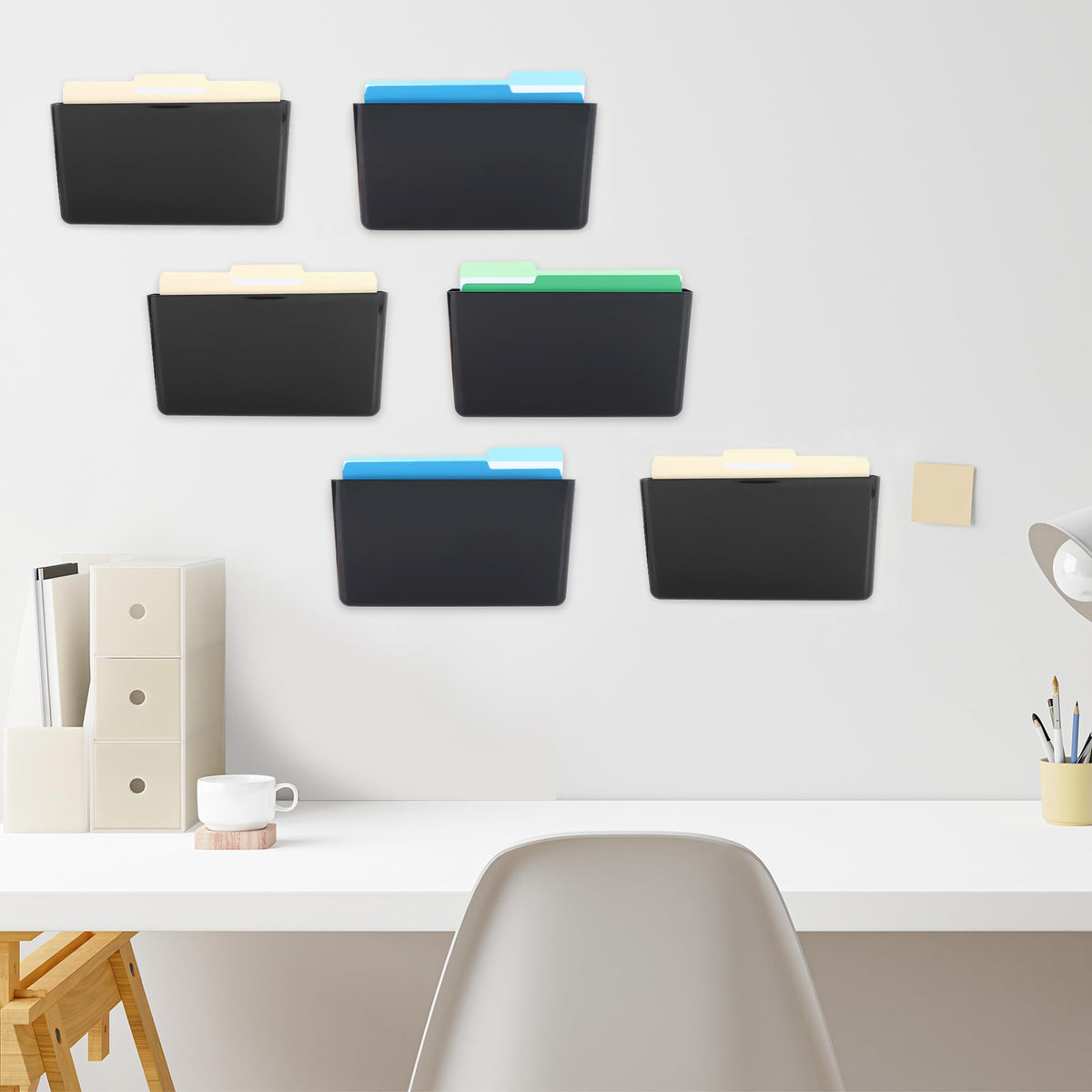 EASEPRES 6 Pack Black Plastic Single Pocket Hanging File Organizer, Wall Mount Paper Mails