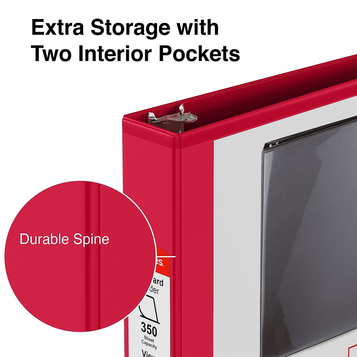 Staples Standard 1.5-Inch Round Ring View Binder, Red, 300 Sheets