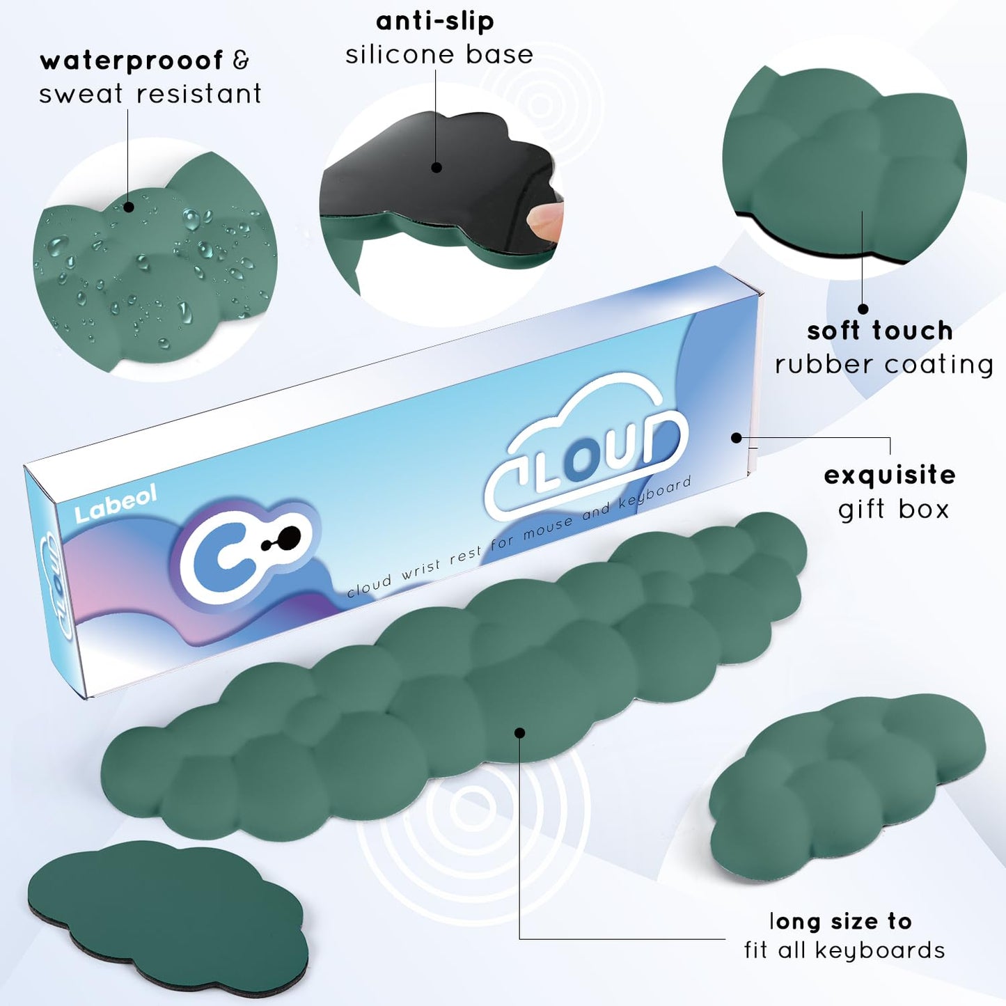 Cloud Wrist Rest for Computer Keyboard Arm Wrist Rest with Non-Slip Base Extended Wrist Rest