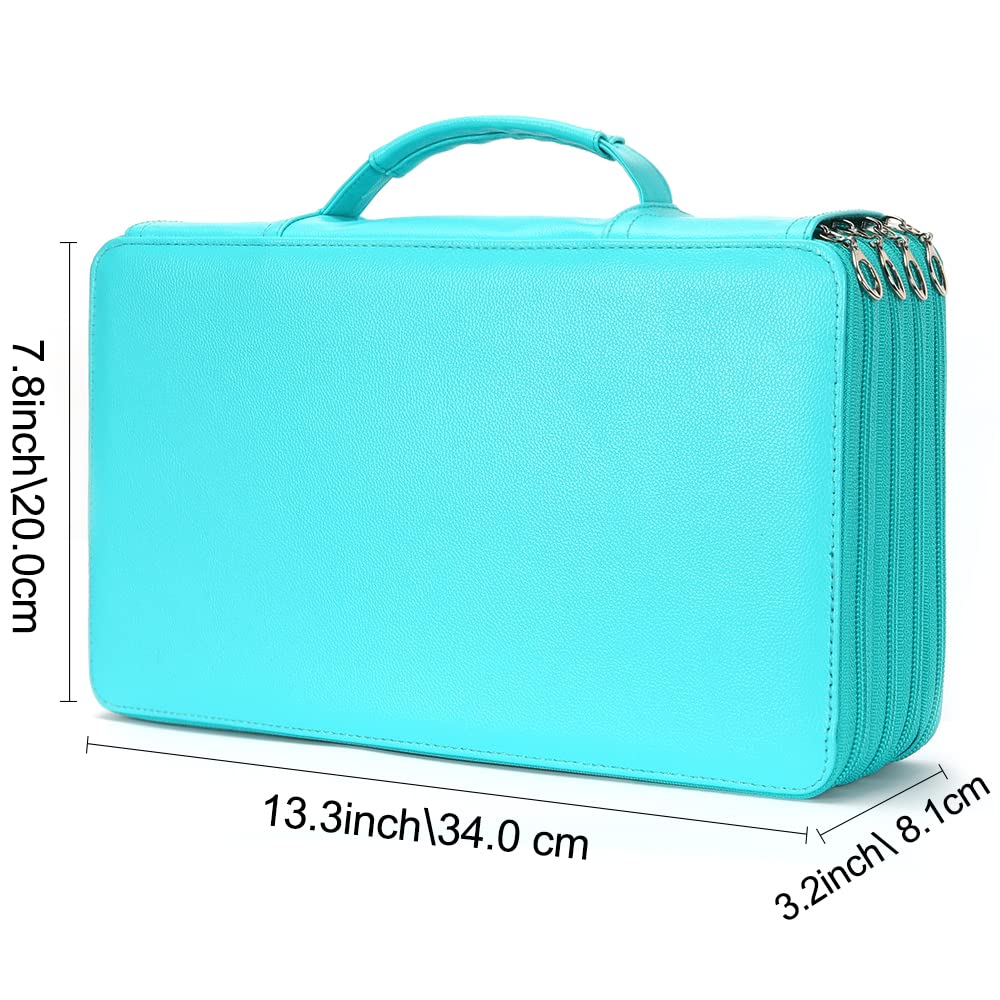 Vomgomfom 300 Slots Marker Case 4-Layer PU Leather, Handle, Solid Green