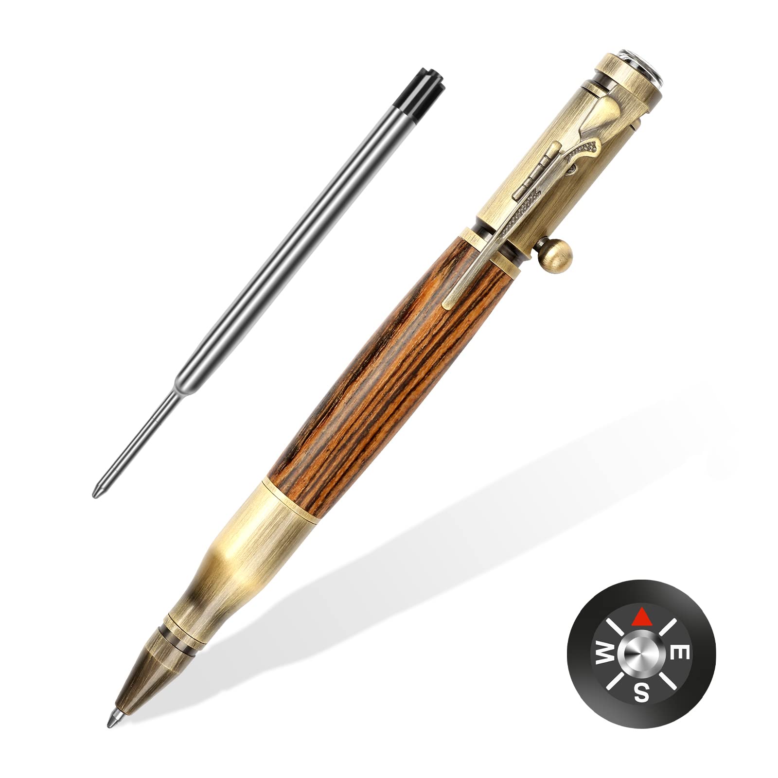 SHALORY Bolt Action Pen Ballpoint Pen with Compass &Rifle Clip & Extra Refills & Office Decor Gift