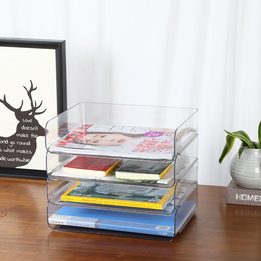 4 Tier Stackable A4 Paper Trays, Office Desk File Holder, Tidy File Document Letter Book Paper