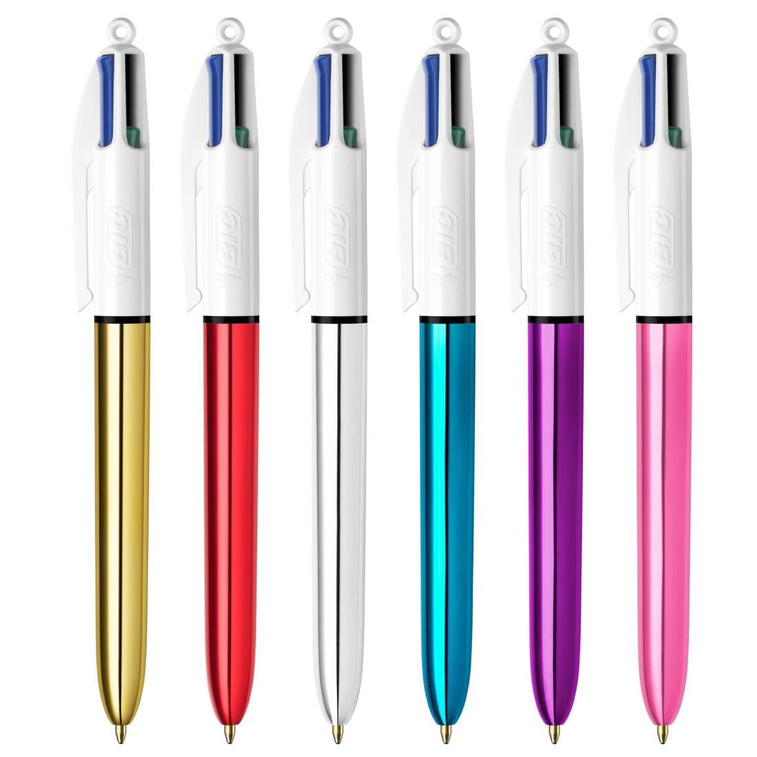 BIC 4 Colours Shine Retractable Ballpoint Pens, Medium Point (1.0 mm) - Assorted Metallic Barrels