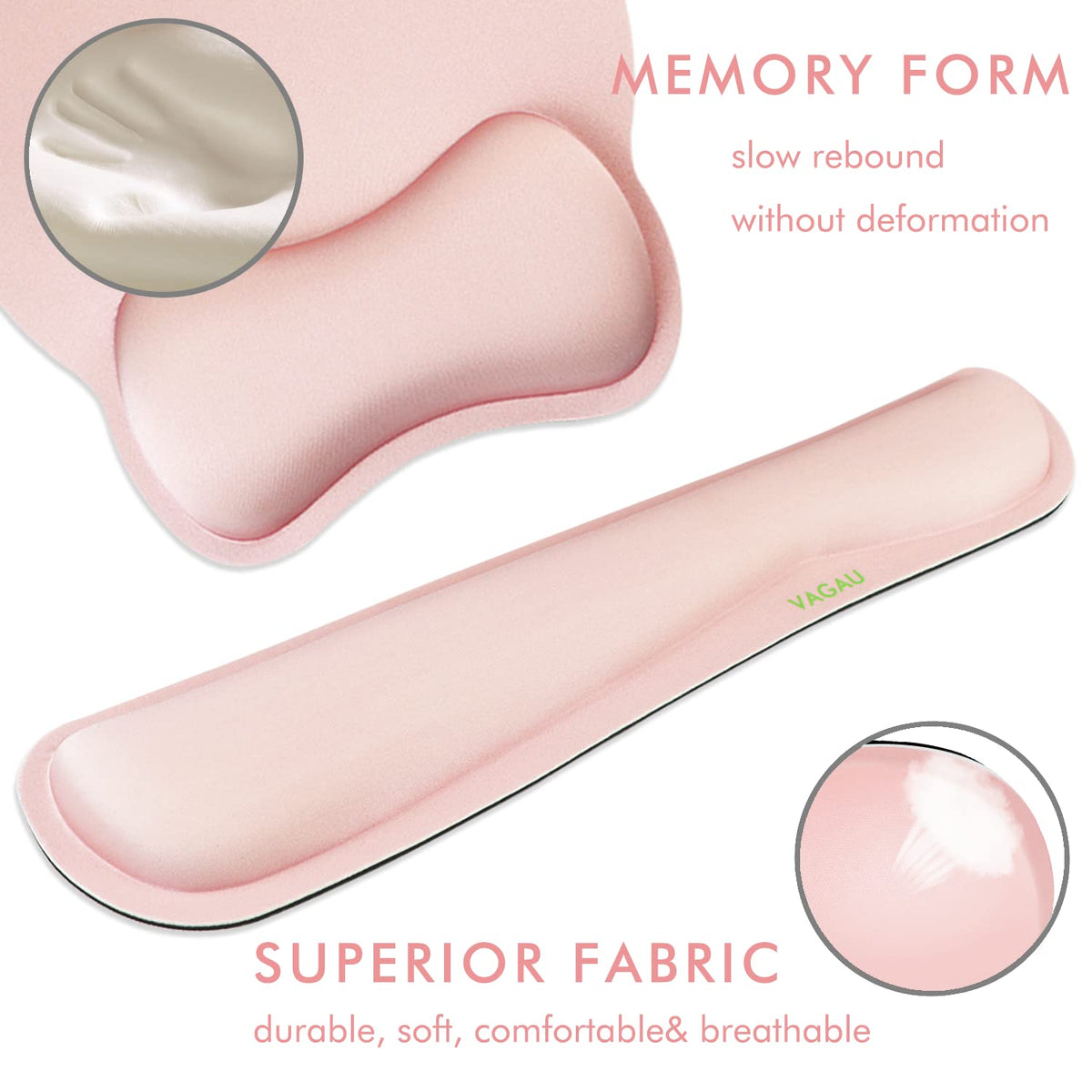 VAGAU Premium Keyboard Wrist Rest and Mouse Pad Wrist Support Pink