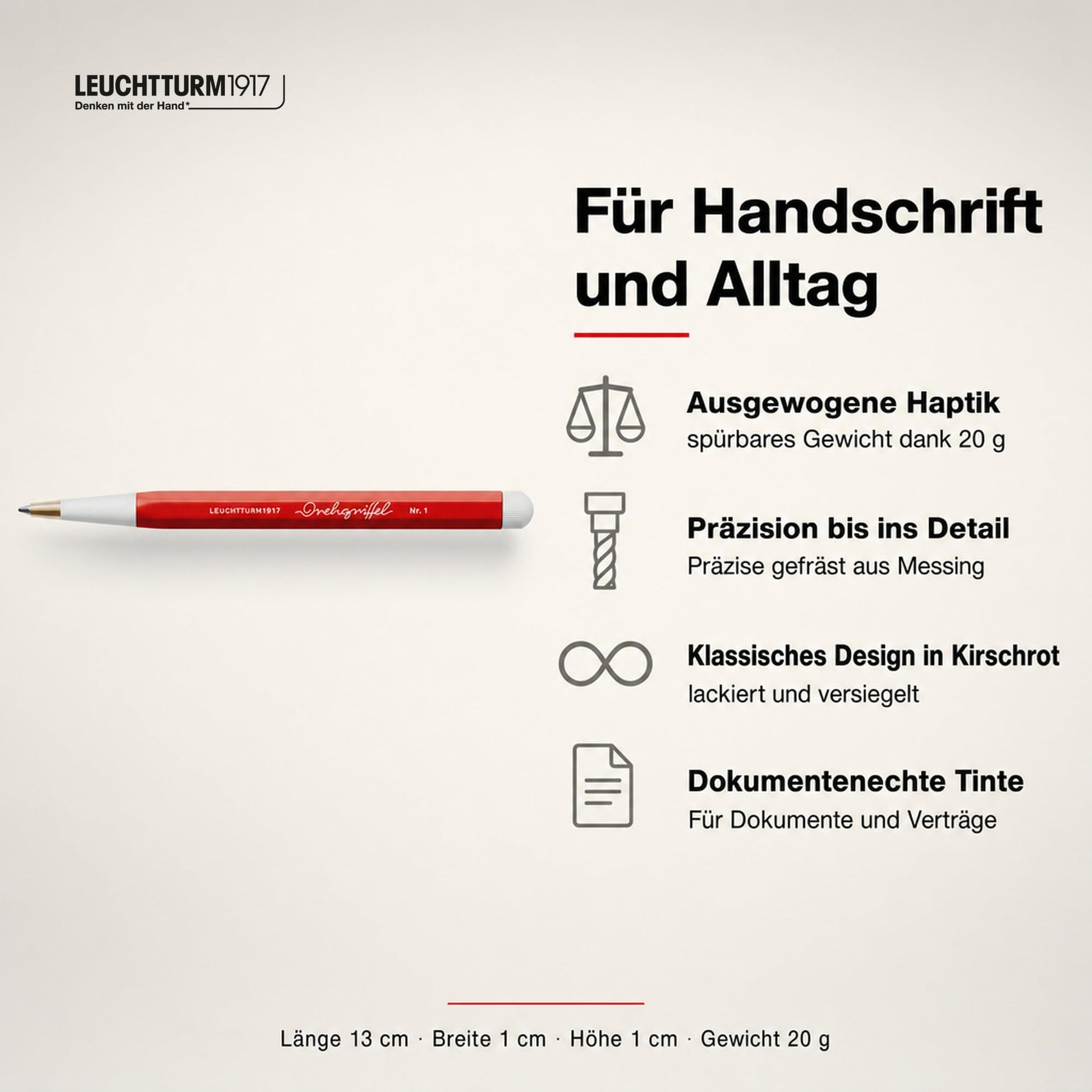 LEUCHTTURM1917 - Drehgriffel Writing Pen (Cherry) - Gel Pen with Black Ink Included