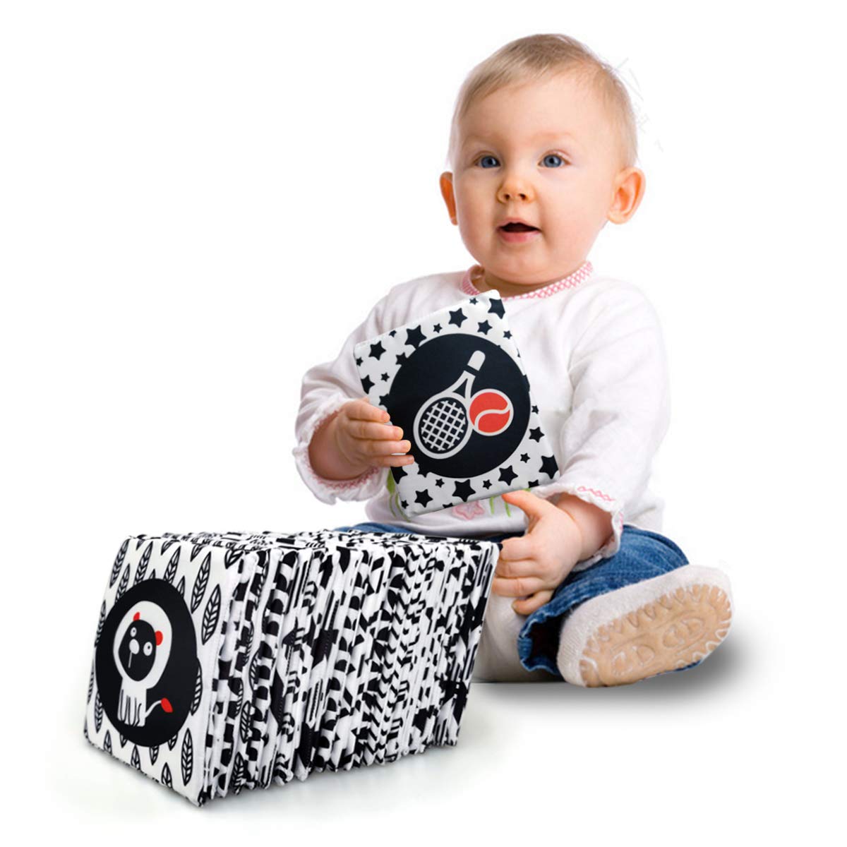 Black and White Soft Baby Cards with Cloth Storage Bag for Baby and Infant