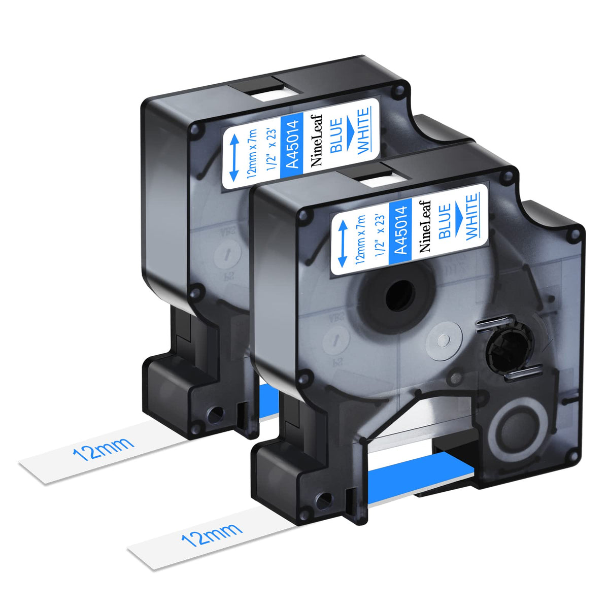 NineLeaf 2 Pack Blue on White Label Tape Refill Compatible for Dymo D1 45014 S0720540 1/2" 12mm x