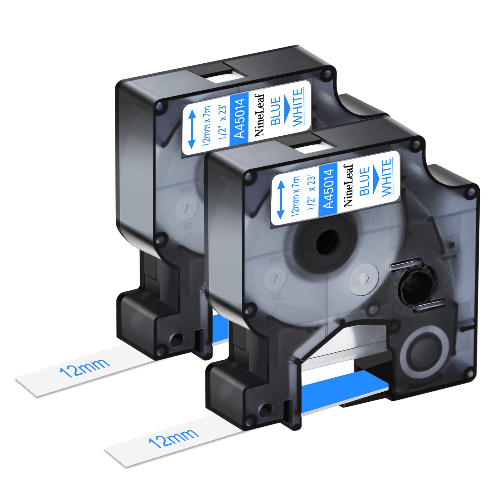 NineLeaf 2 Pack Blue on White Label Tape Refill Compatible for Dymo D1 45014 S0720540 1/2" 12mm x