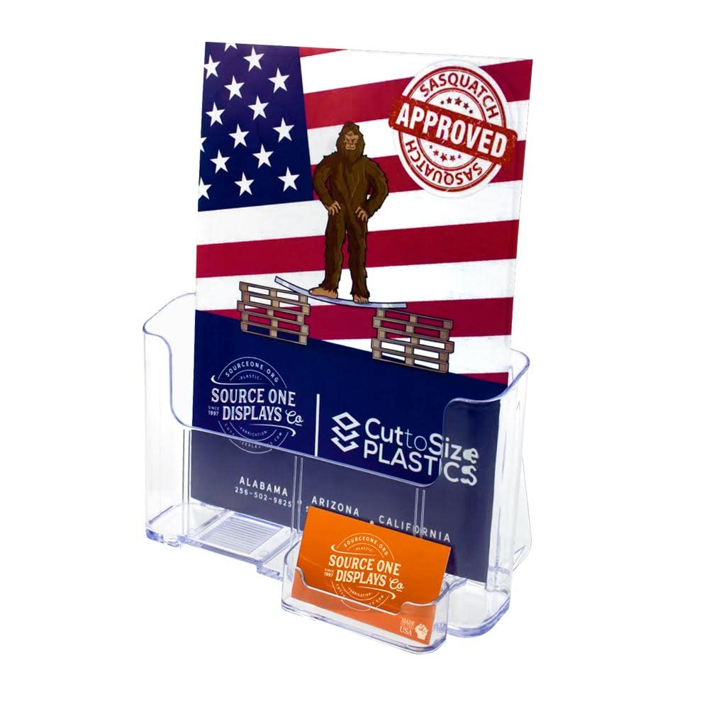 Source One Large Brochure Holder 8.5 x 11 Inches with Business Card Holder (8 Pack, Clear)
