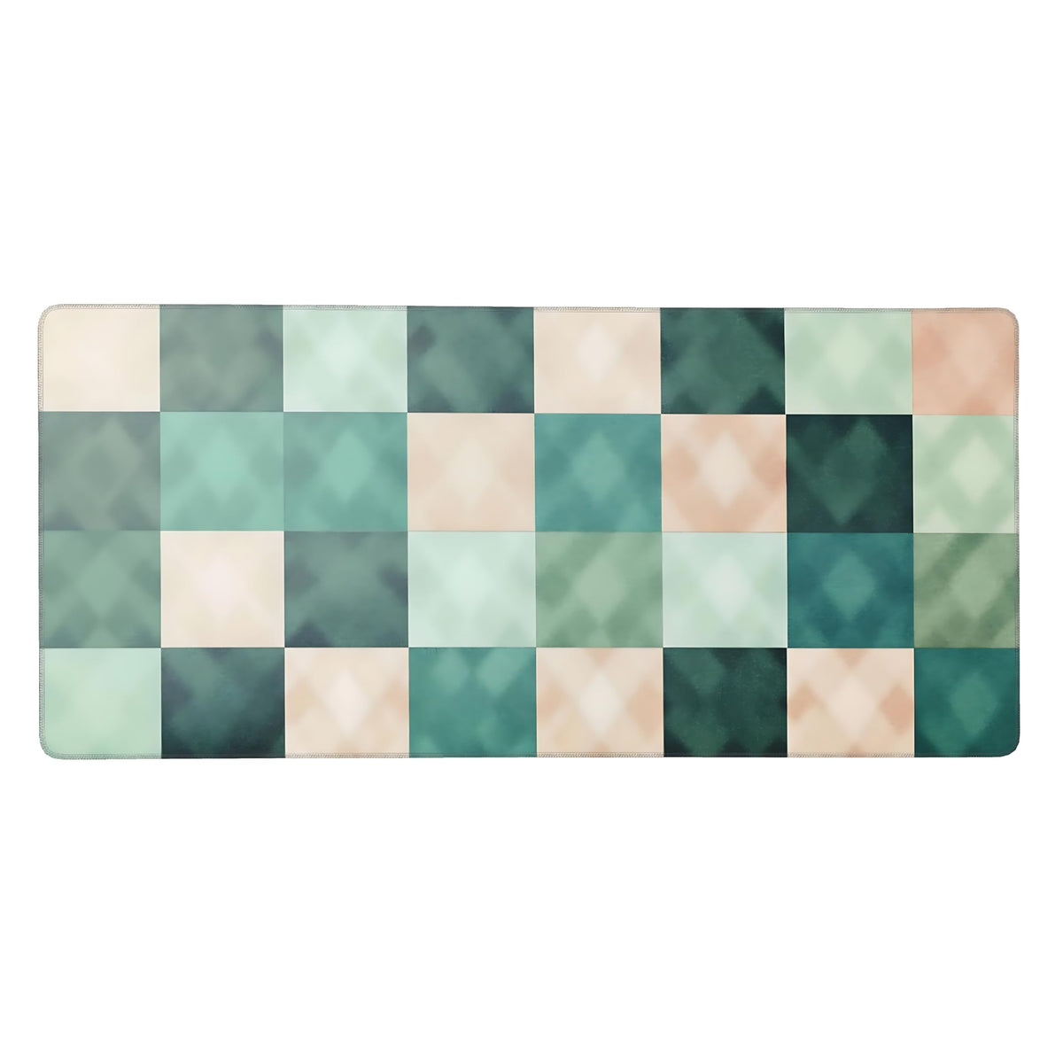 Cute Aesthetic Checkered Gaming Mouse Pad, Pastel Boho Desk Mat with Anti-Slip Base & Stitched