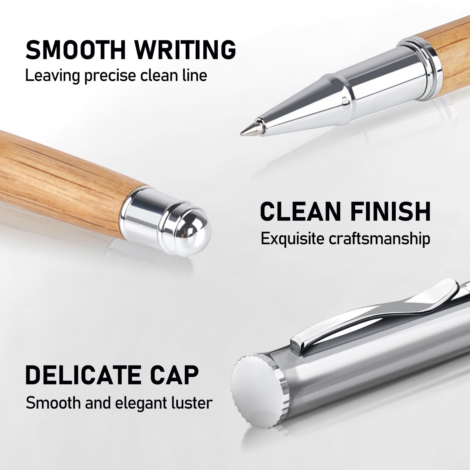 WEMATE Wood Rollerball Pen Set, Nice Pen for Men, Fancy Look - White Oak