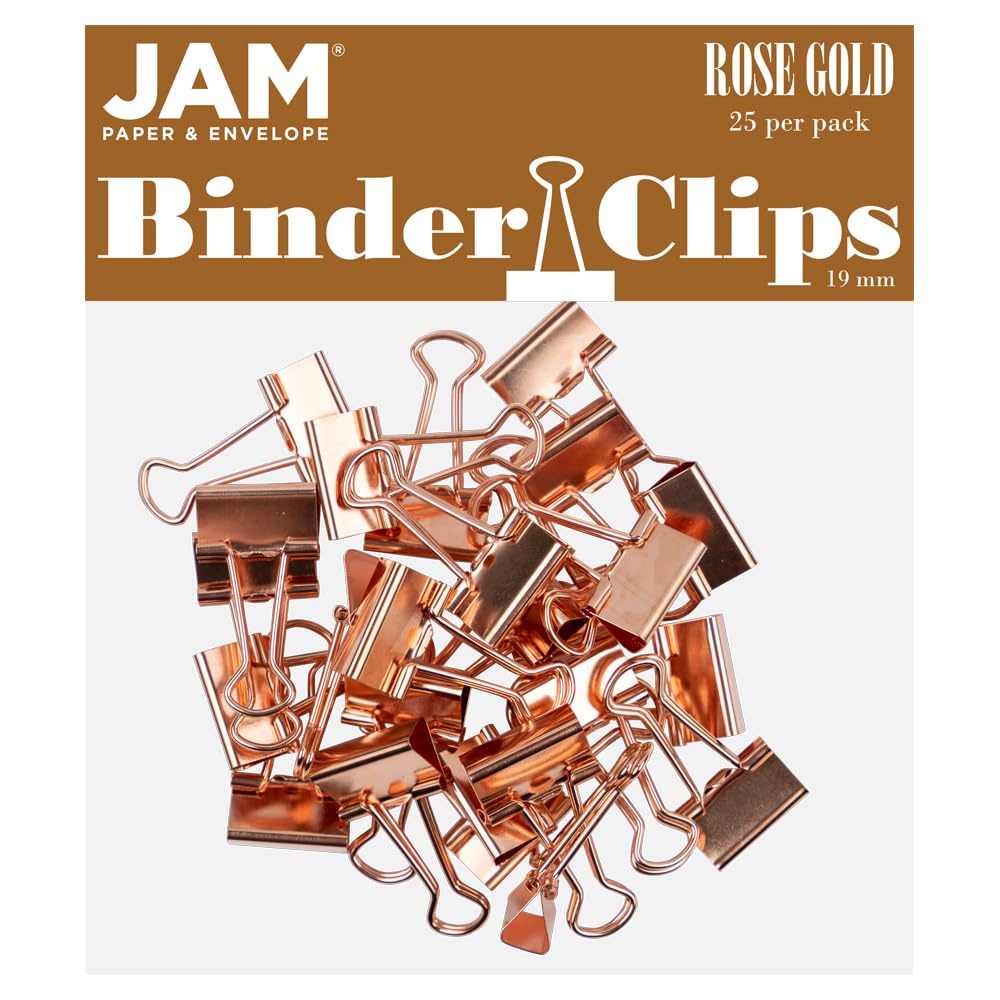 JAM PAPER Colorful Binder Clips - Small - 3/4 Inch (19 mm) - Rose Gold Binderclips - 25/Pack