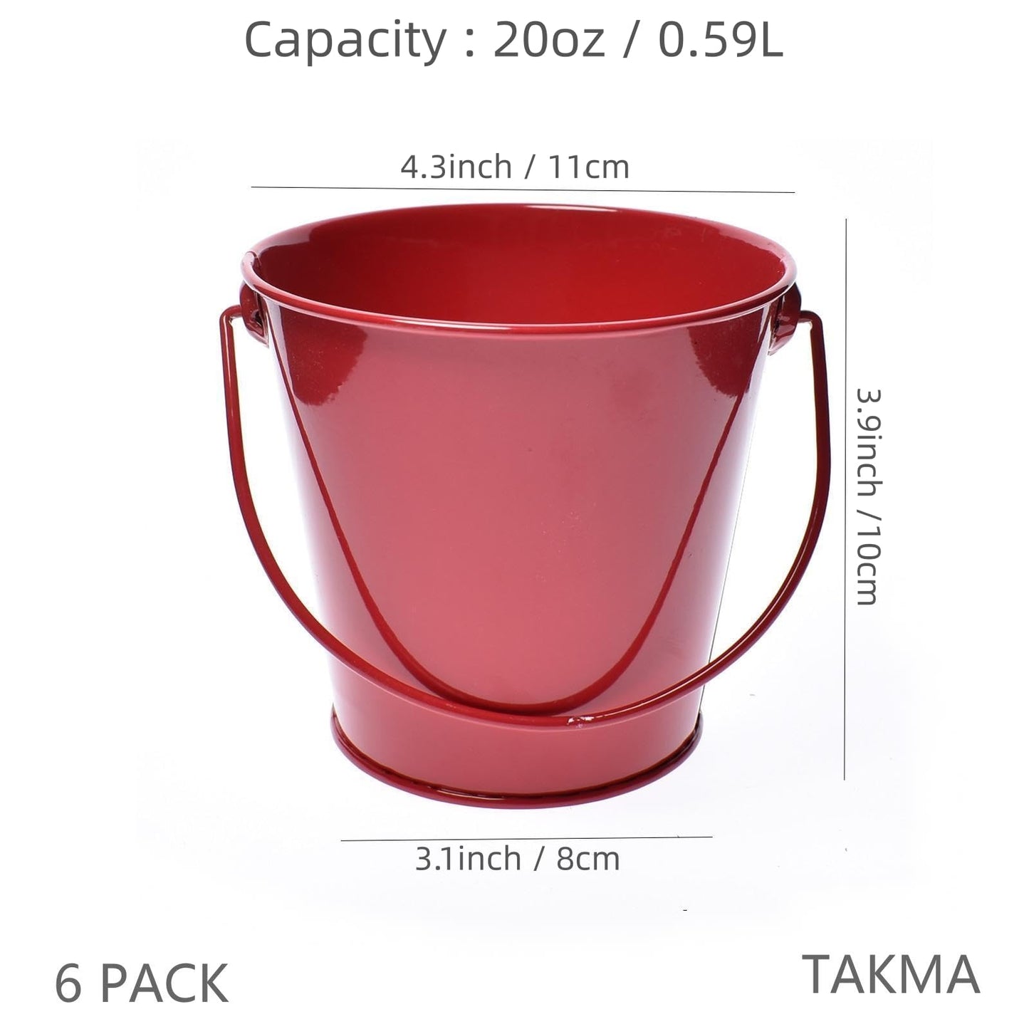 TAKMA Small Metal Buckets with Handle, 6 Pack 4.3 Inch Colored Galvanized Bucket for
