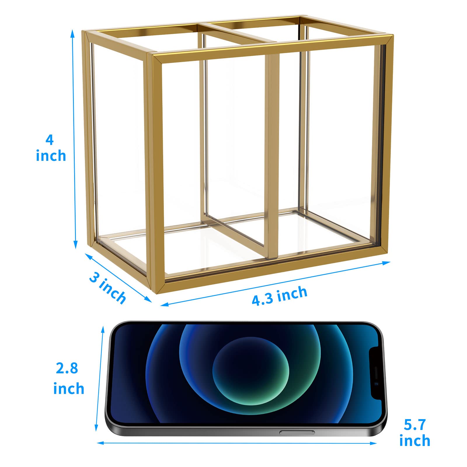 NIUBEE Gold Acrylic Pen Holder for Desk, Clear Pencil Cup Organizer Makeup Brush Holder, Acrylic