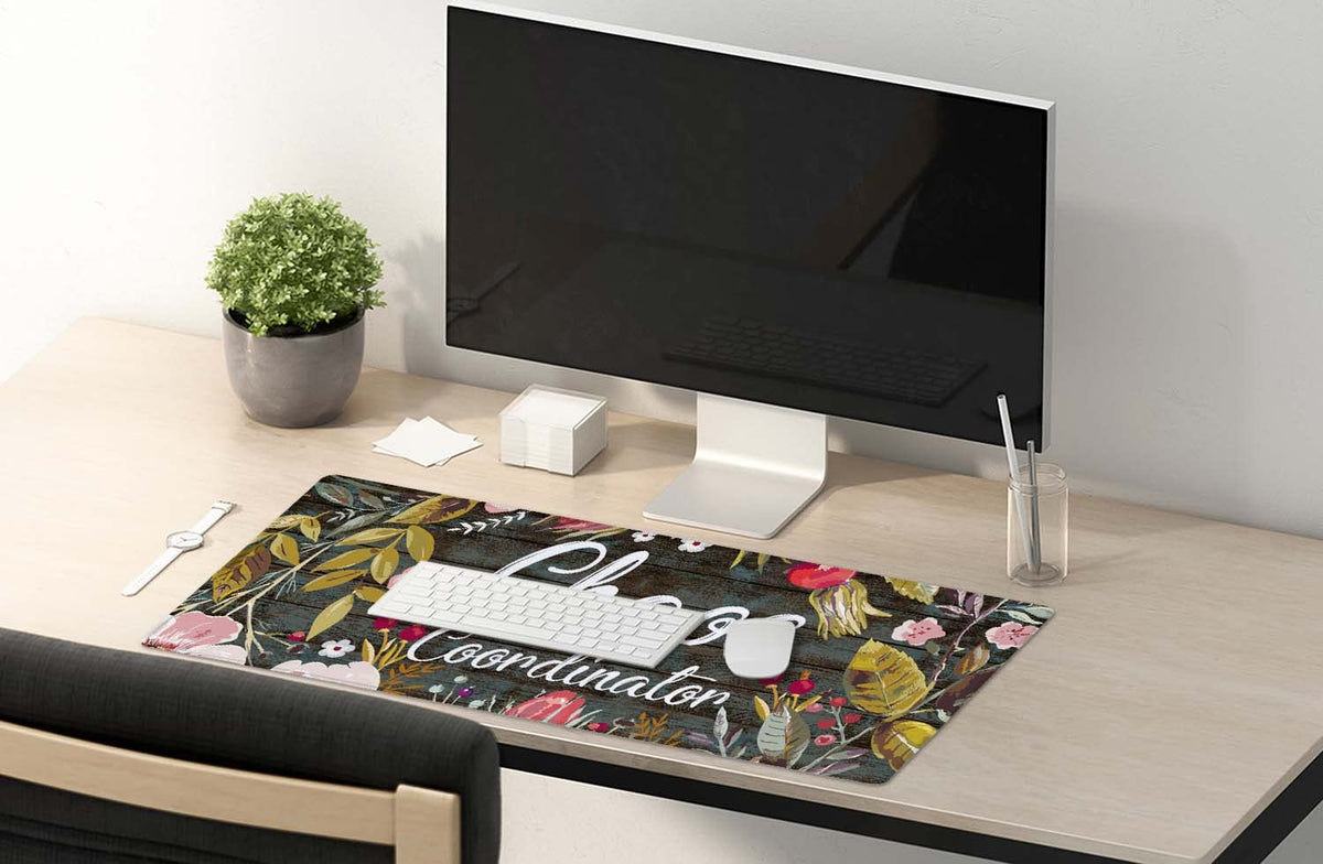 Chaos Coordinator Motivational Quote Mouse pad 35.5 X 15.7 Inch XXL Floral Full Desk Mousepad