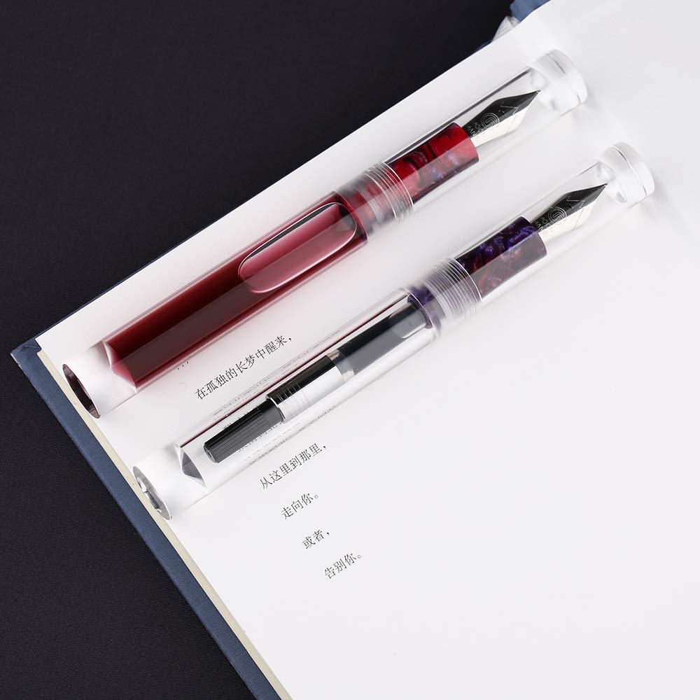 Lanxivi Majohn C1 Fouintain Pen Bent Nib, Fine to Broad Size, Eyedropper and Converter Filling