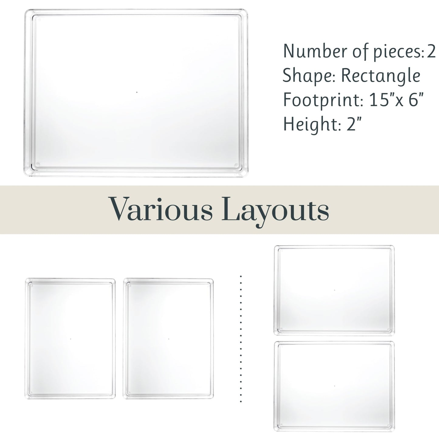 STORi SimpleSort 2-Piece Stackable Clear Drawer Organizer Set | 12" x 9" x 2" Rectangle Trays |