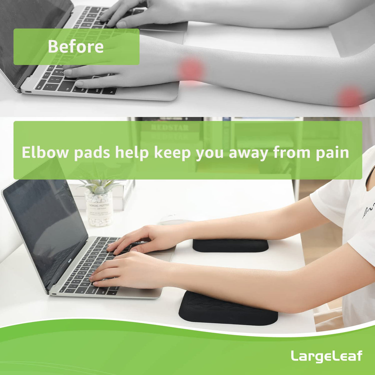 LargeLeaf Ergonomic Wrist & Elbow Rest Pad for Desk with Memory Foam & Non-Slip Base, Relieve Elbow