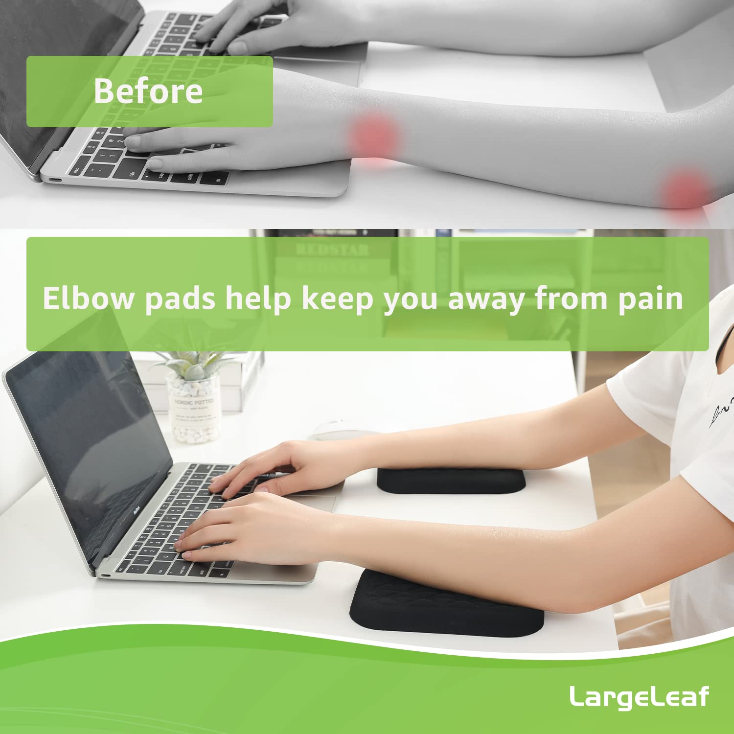 LargeLeaf Ergonomic Wrist & Elbow Rest Pad for Desk with Memory Foam & Non-Slip Base, Relieve Elbow