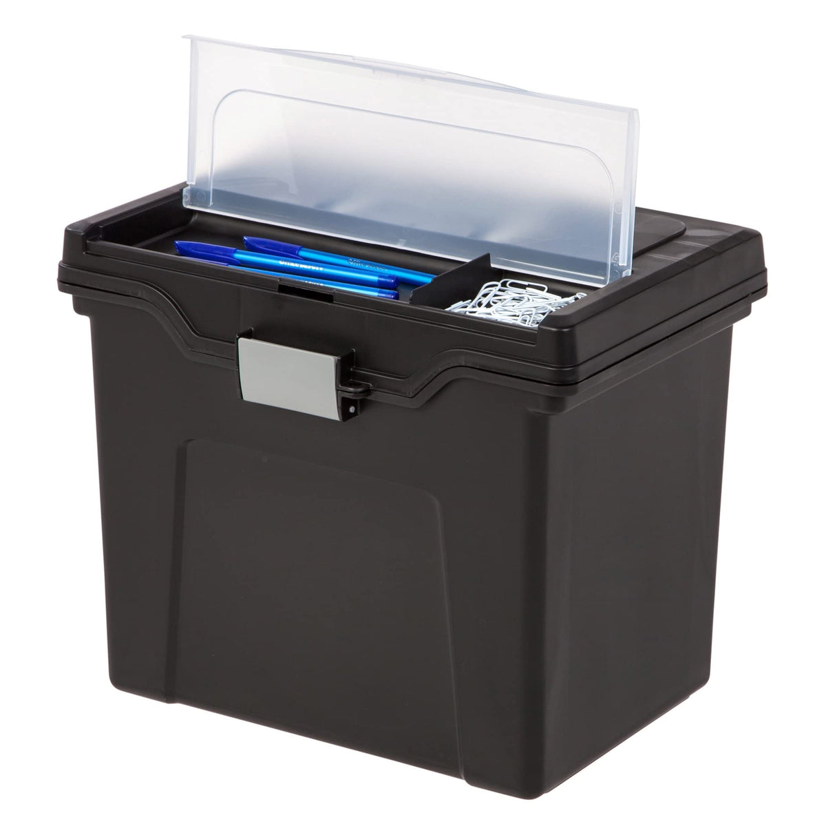 Office Depot Large Mobile File Box, Letter Size, 11 5/8in.H x 13 3/8in.W x 10in.D, Black/Silver