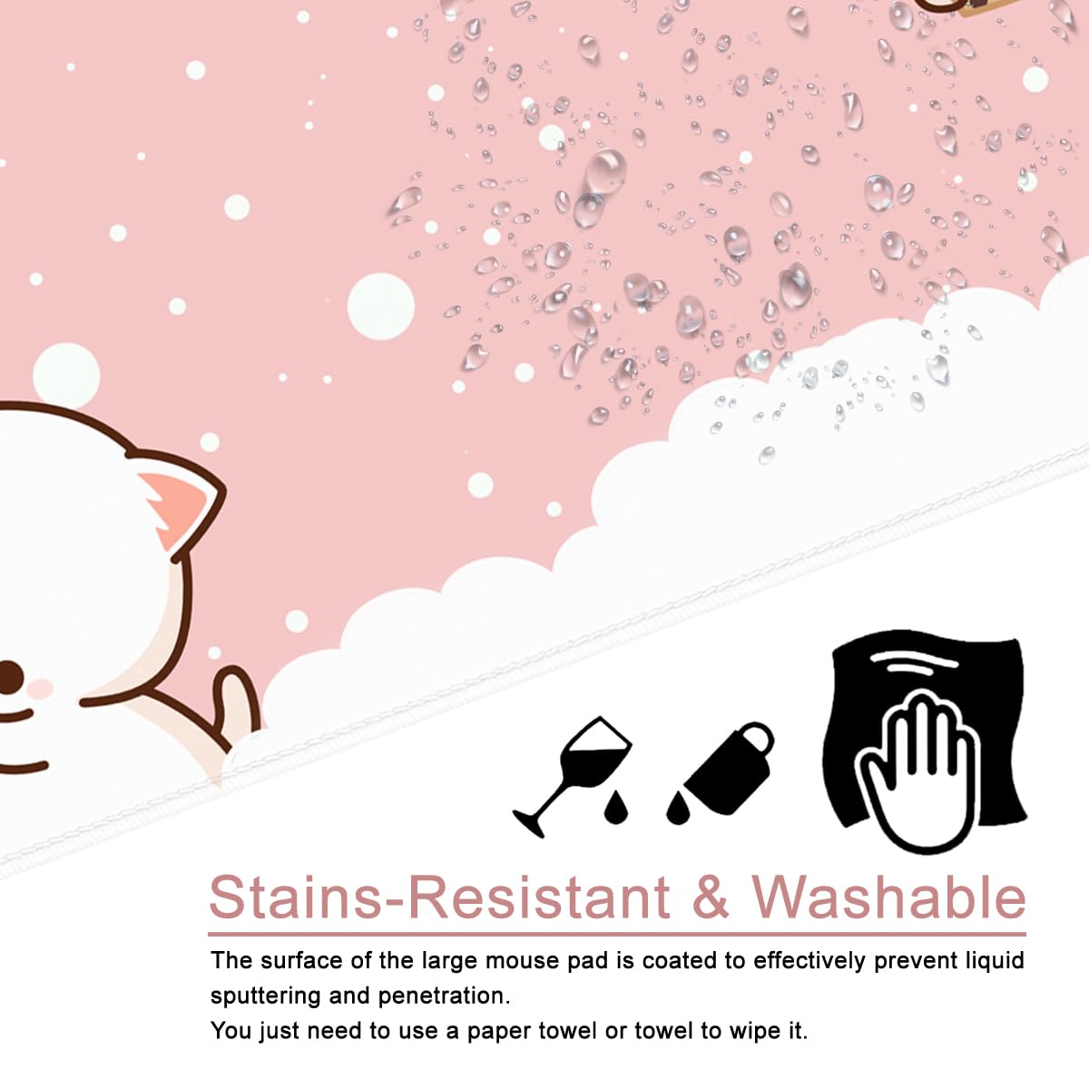 Pink Large Gaming Mouse Pad Cat Desk Pad XXL Cute Mouse Mat 35x15.7x0.12 inch Desk Accessories