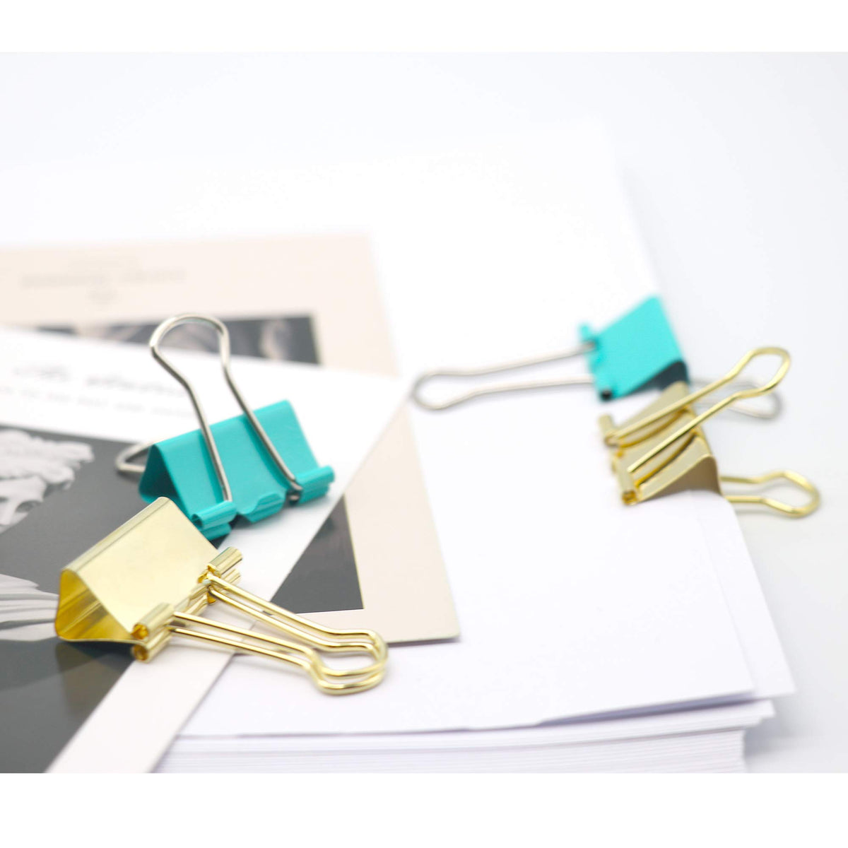 Gold Blue Binder Clips and Paper Clips Set (3-in-1 Boxed), for Office School Supplies Teachers
